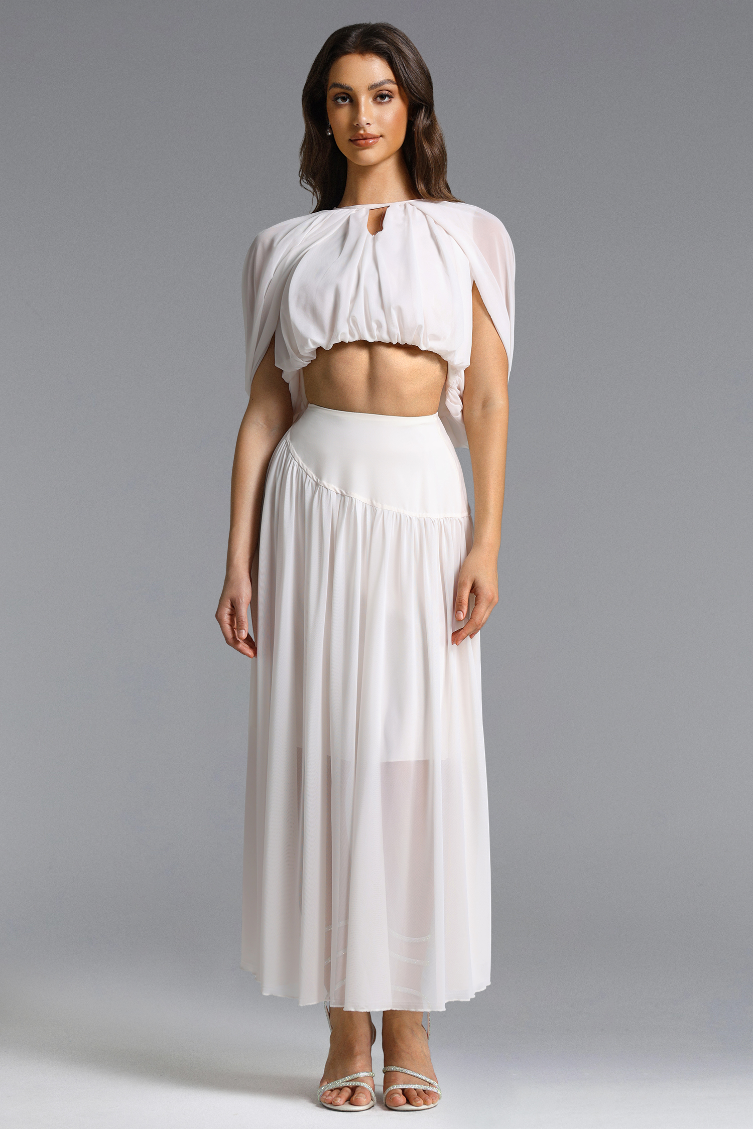 Laley Elegant Flowy Cut Out Ruched Top and Skirt Set