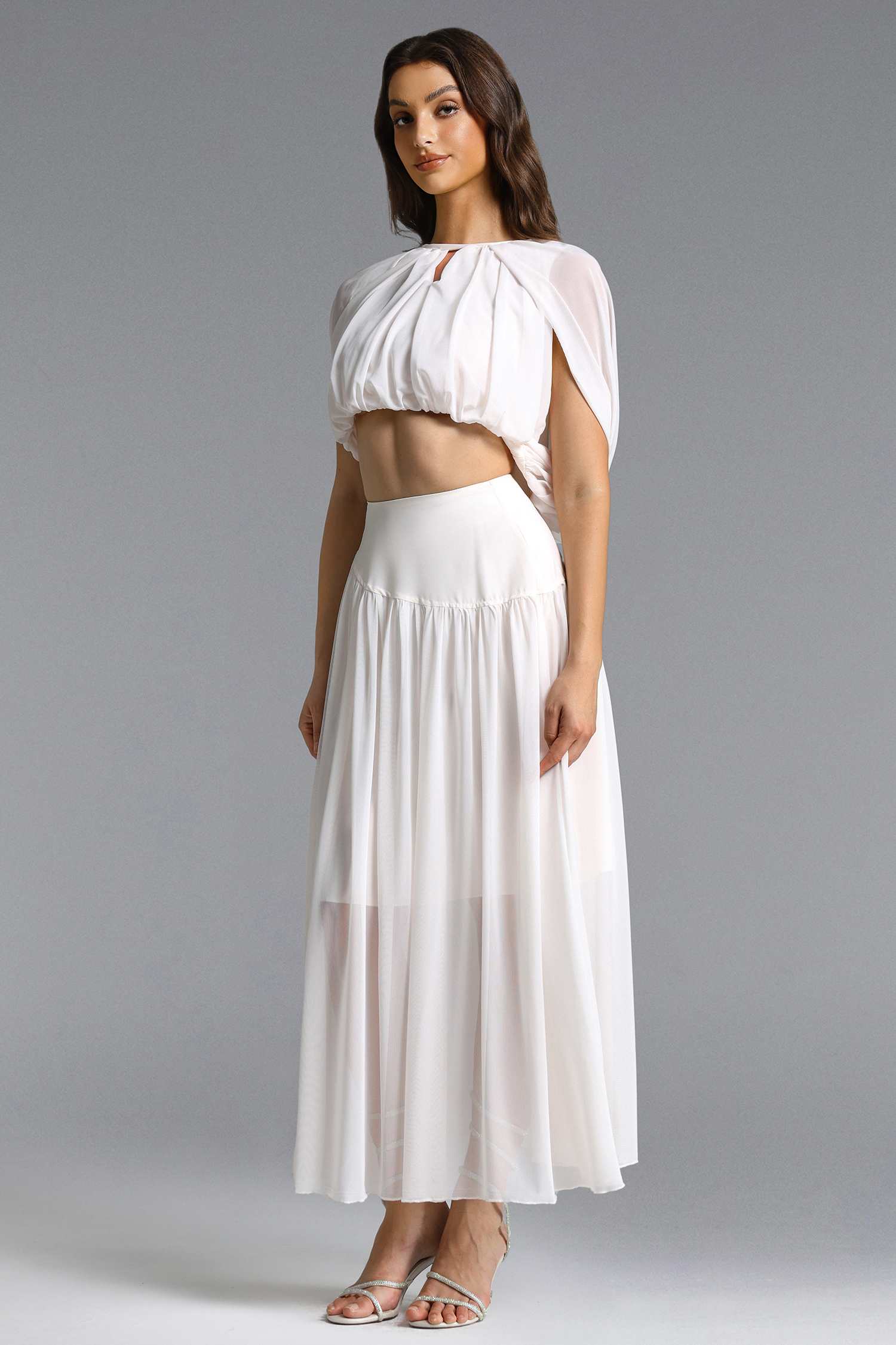 Laley Elegant Flowy Cut Out Ruched Top and Skirt Set