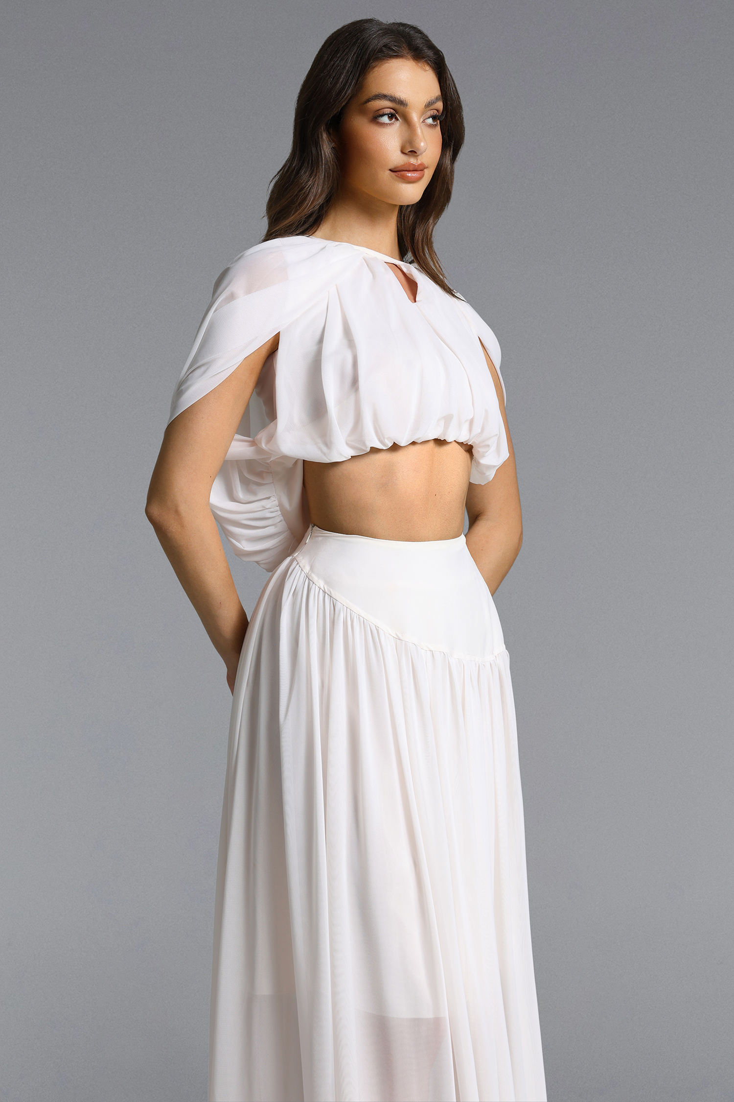 Laley Elegant Flowy Cut Out Ruched Top and Skirt Set