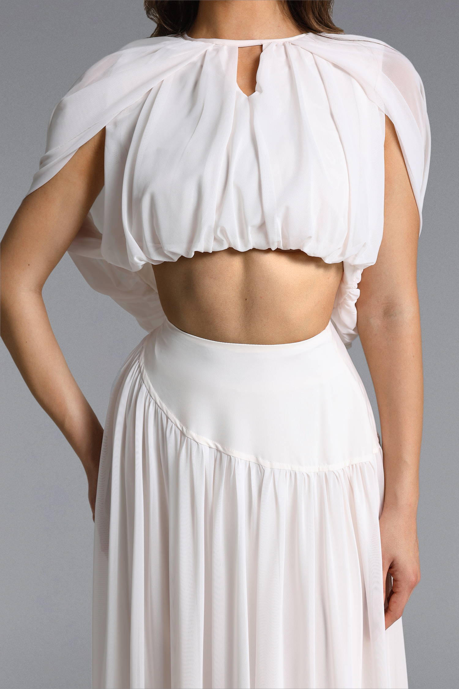 Laley Elegant Flowy Cut Out Ruched Top and Skirt Set