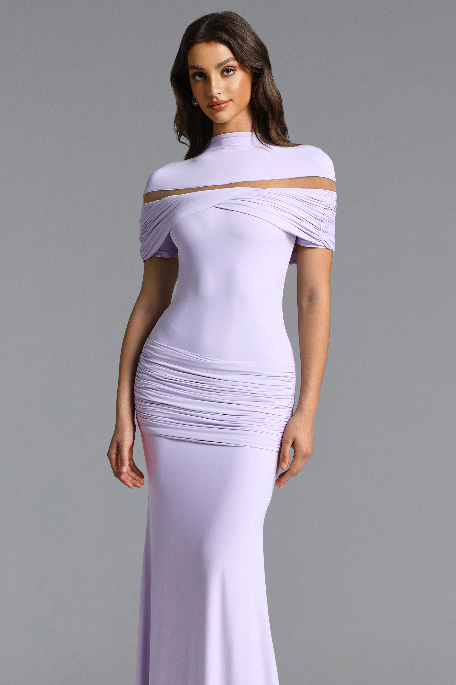 Stormie Chic Contour Cut Out Ruched Knit Purple Maxi Dress