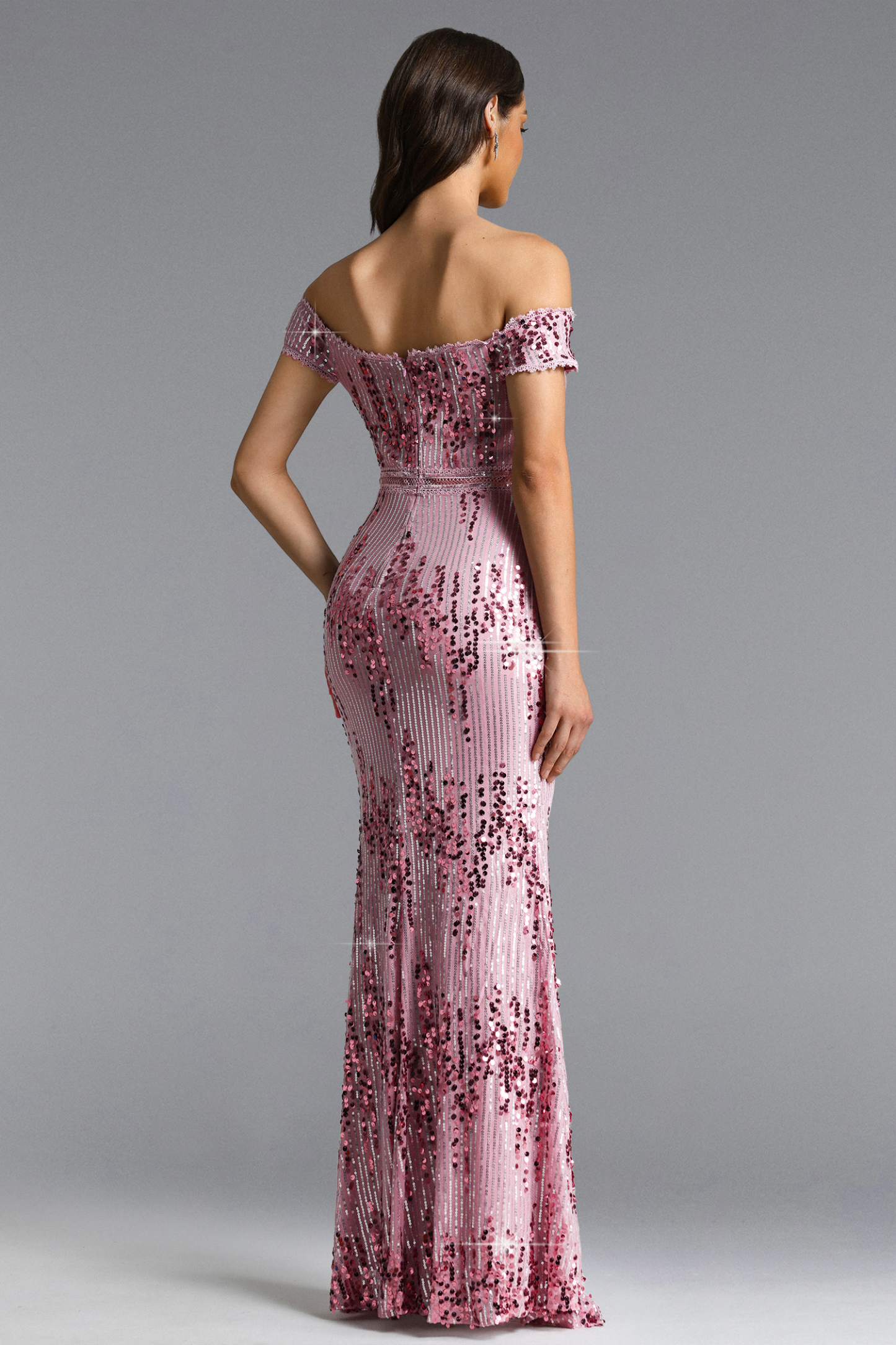 Maura Romantic Contour Off Shoulder Sequin Maxi Dress