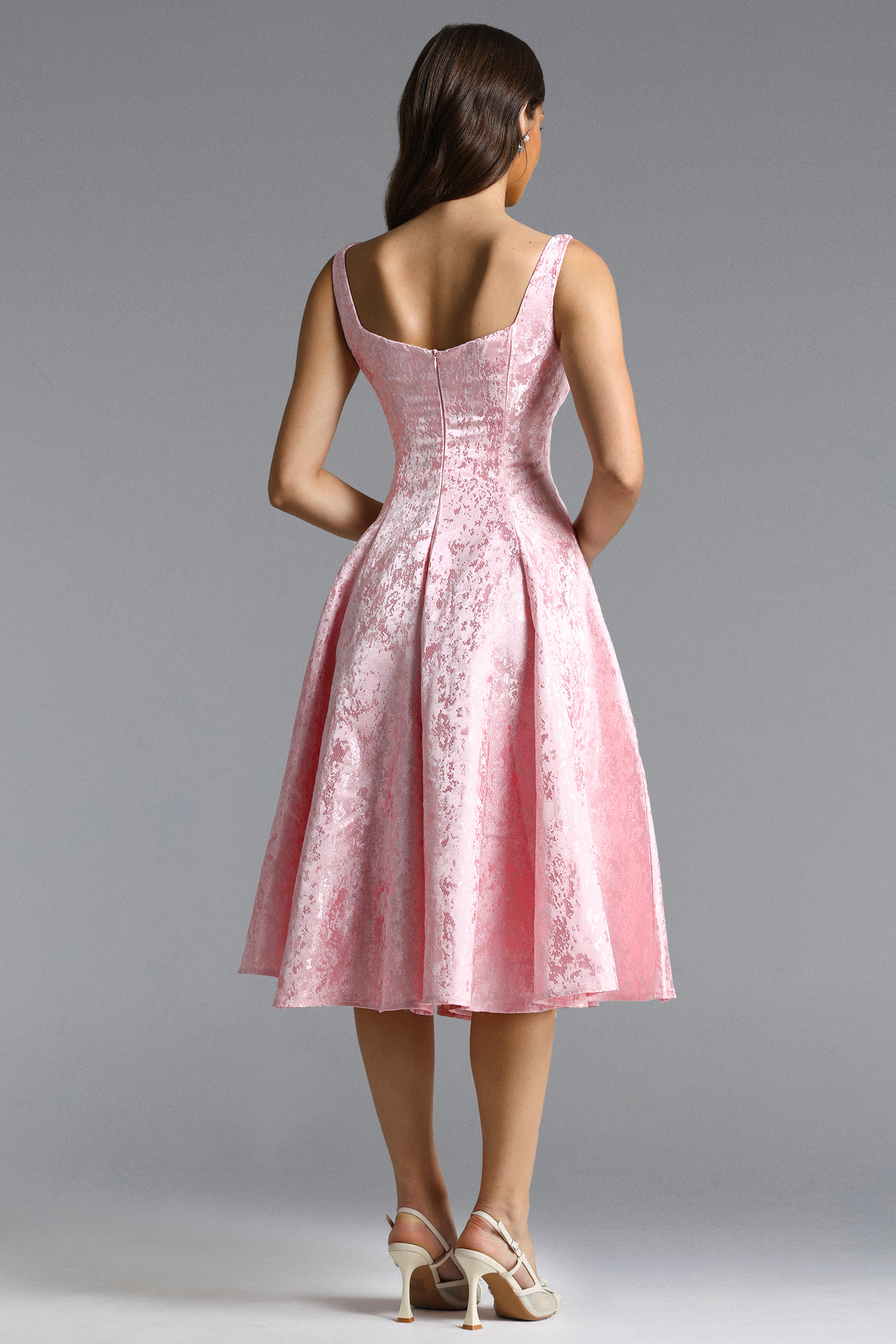 Lisbon Romantic Tailored Square Neck Jacquard Satin Maxi Dress