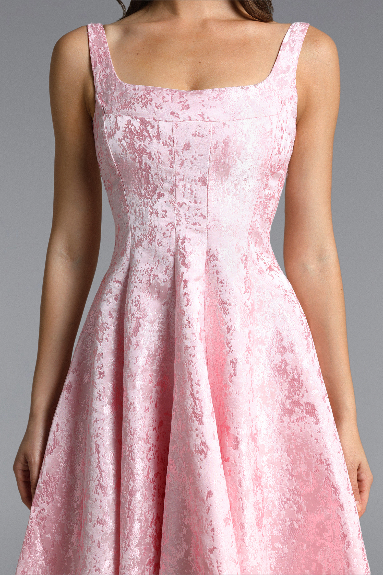 Lisbon Romantic Tailored Square Neck Jacquard Satin Maxi Dress