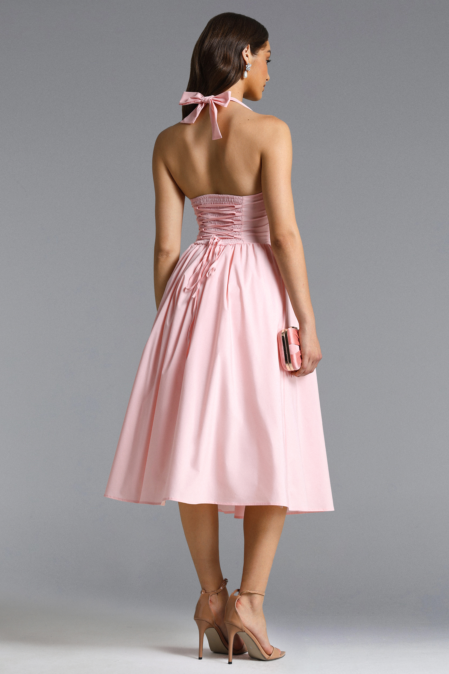Rosie Romantic Tailored Halter Pleated A Line Maxi Dress