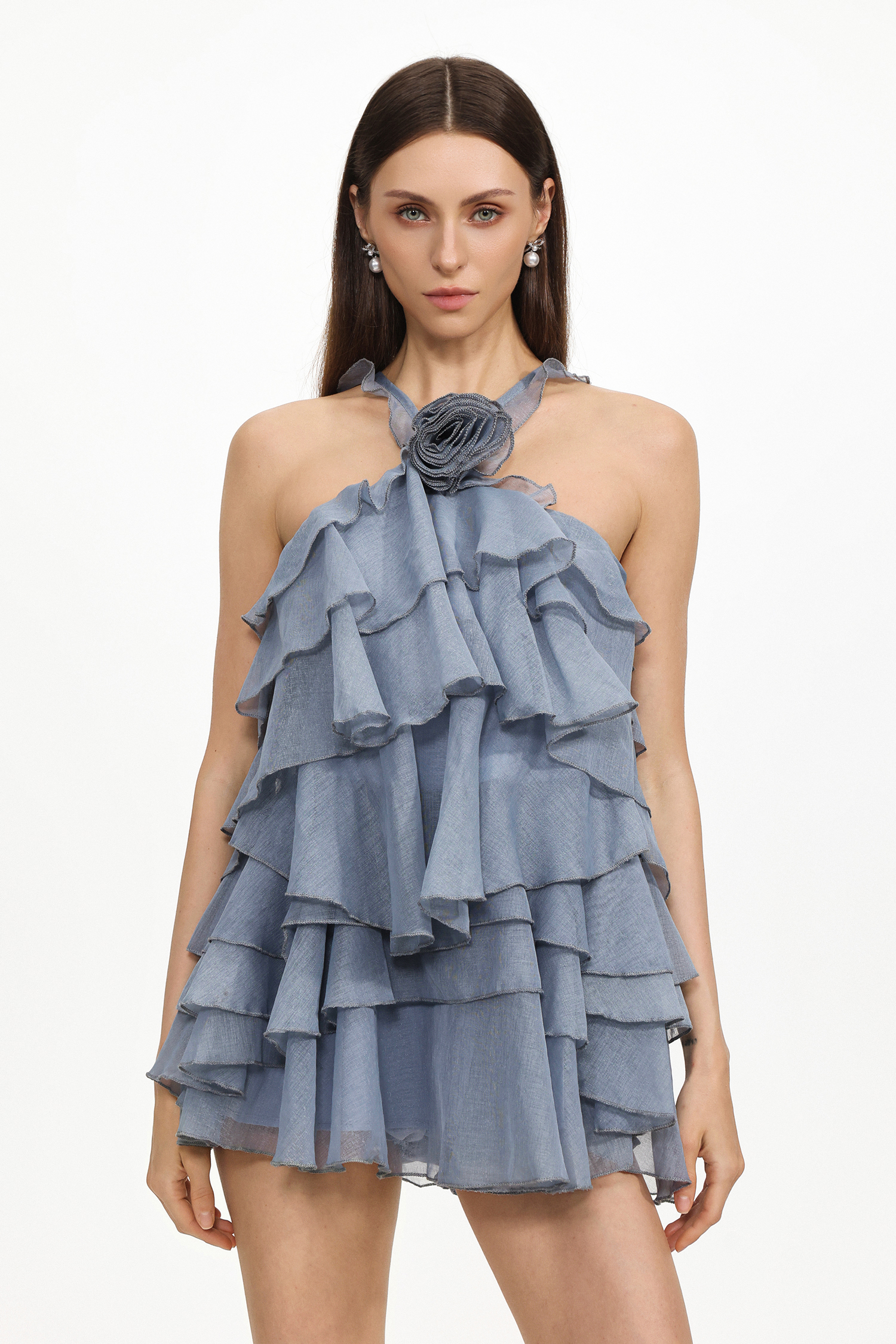 Rinaka Resort Flowy Sleeveless Floral Ruffle Chiffon Mini Dress