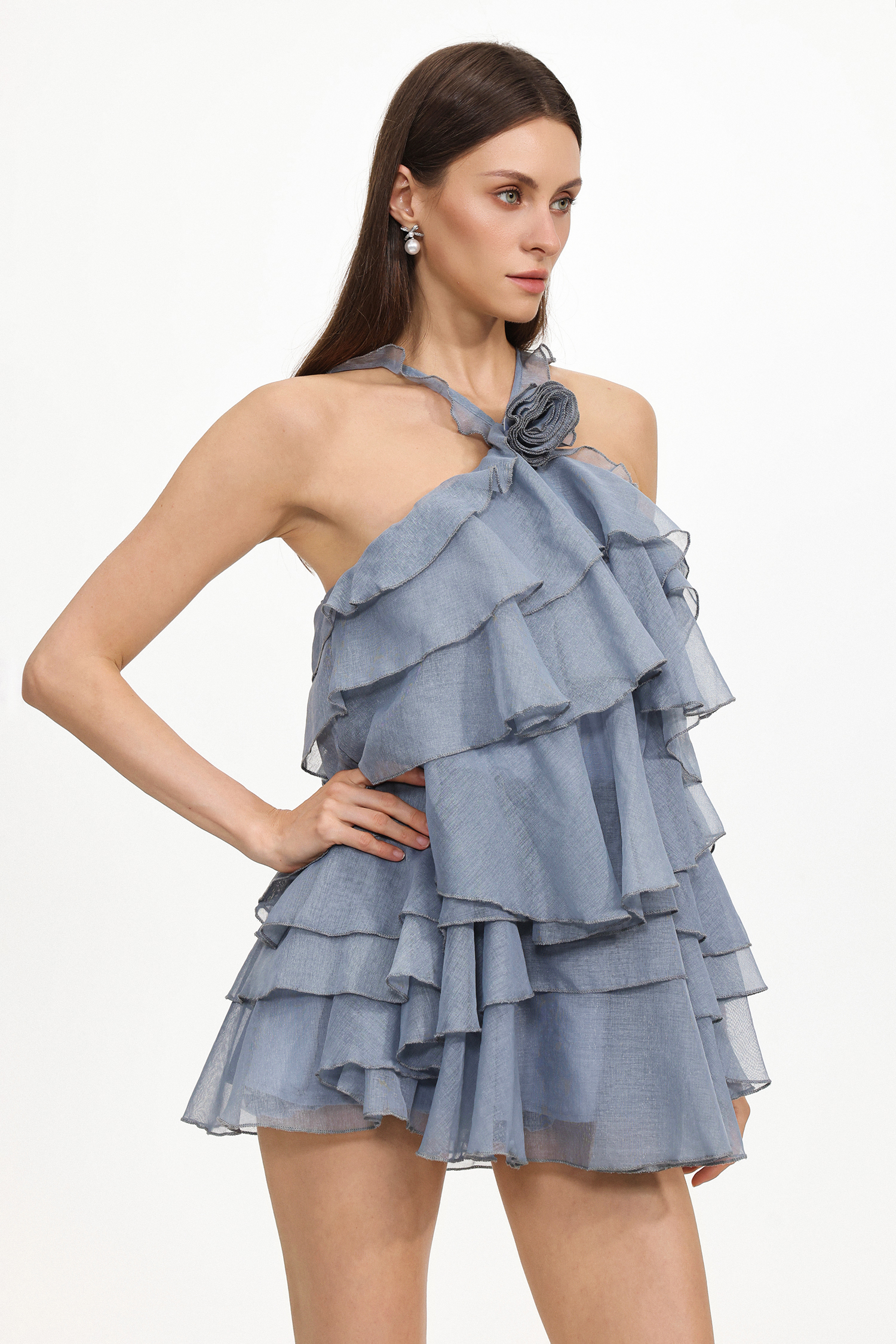 Rinaka Resort Flowy Sleeveless Floral Ruffle Chiffon Mini Dress