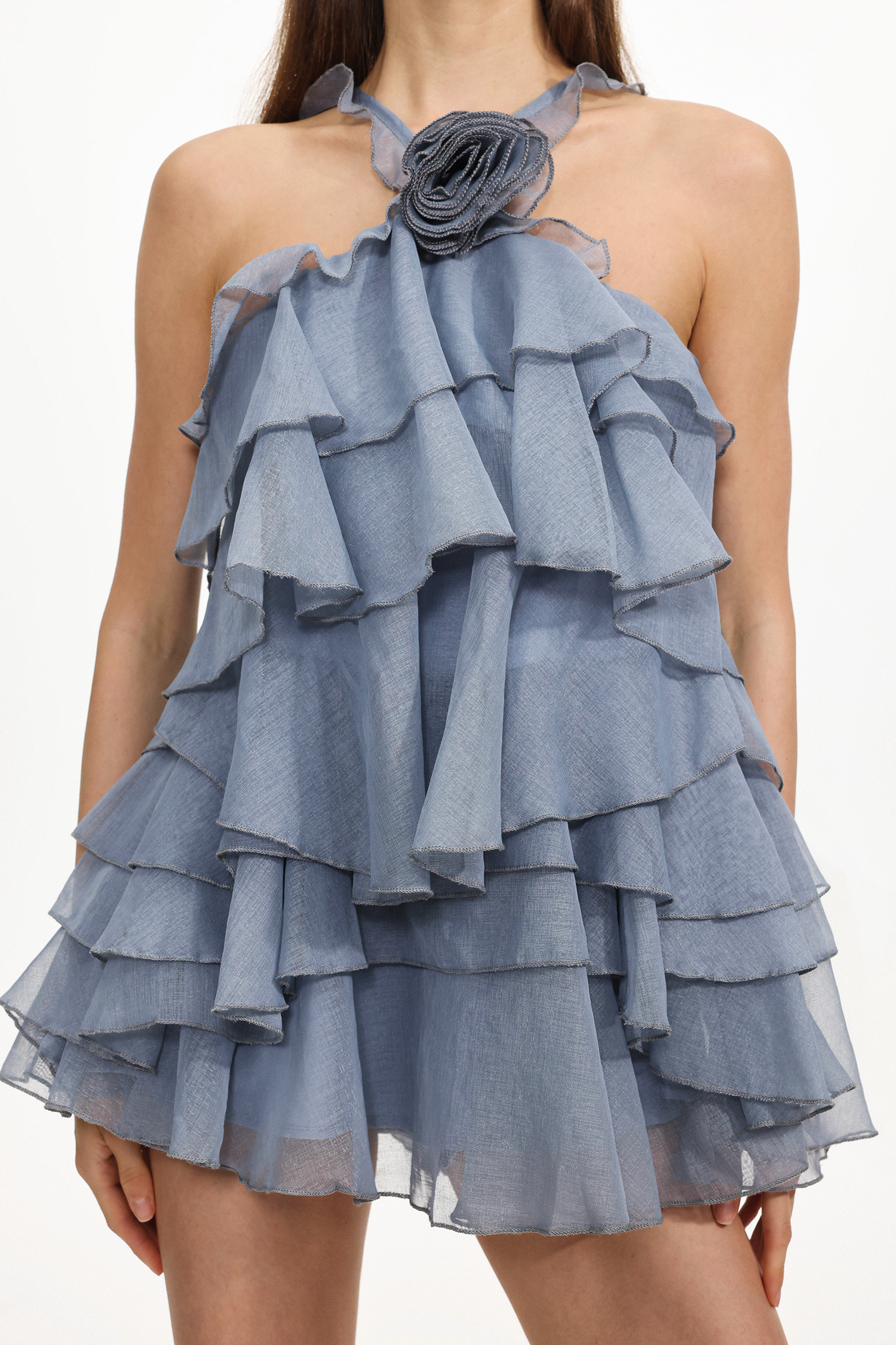 Rinaka Resort Flowy Sleeveless Floral Ruffle Chiffon Mini Dress