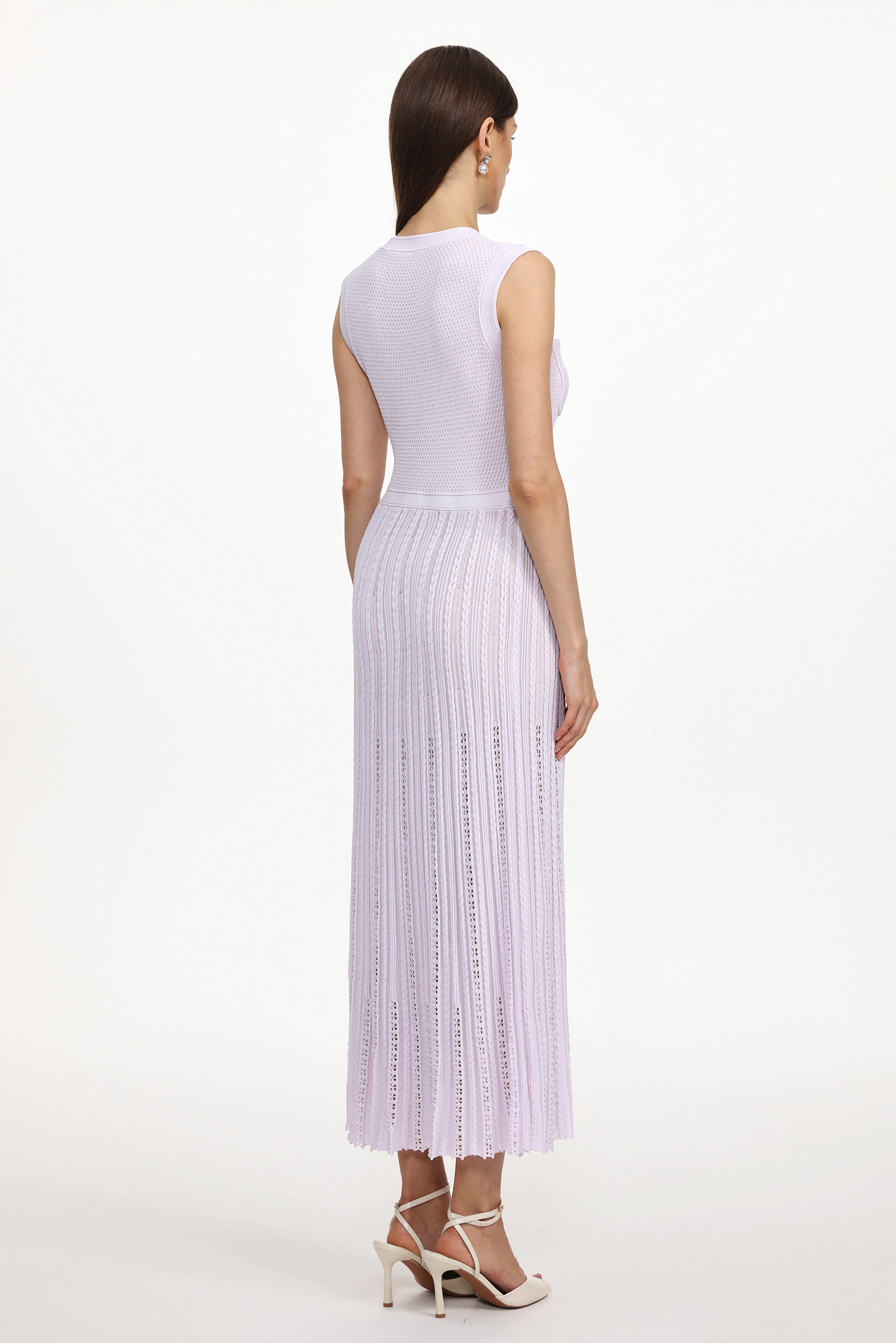 Panra Classic Contour Round Neck Sleeveless Pleated Knit Maxi Dress