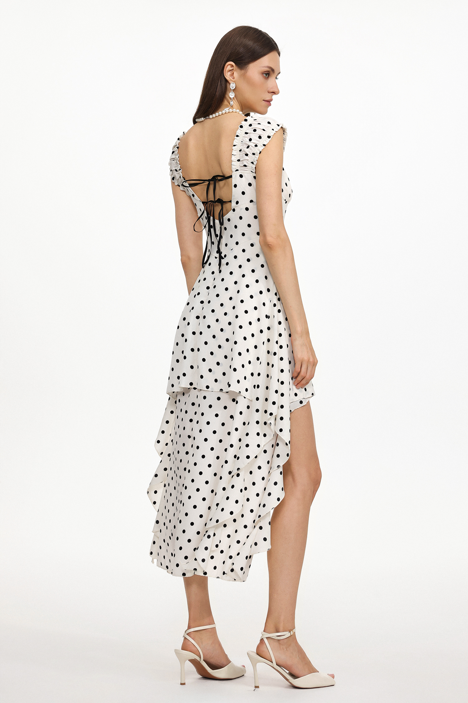 Fennel Resort Flowy Sleeveless Bow Polka Dot Chiffon Mini Dress