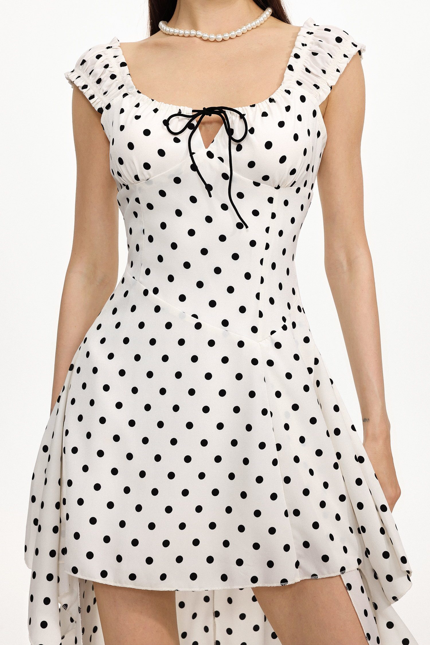 Fennel Resort Flowy Sleeveless Bow Polka Dot Chiffon Mini Dress