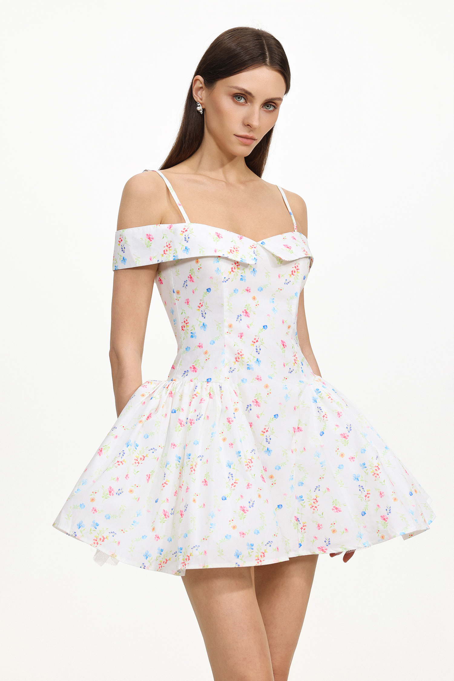 Florelle Chic Tailored Sleeveless Floral Print Woven Mini Dress