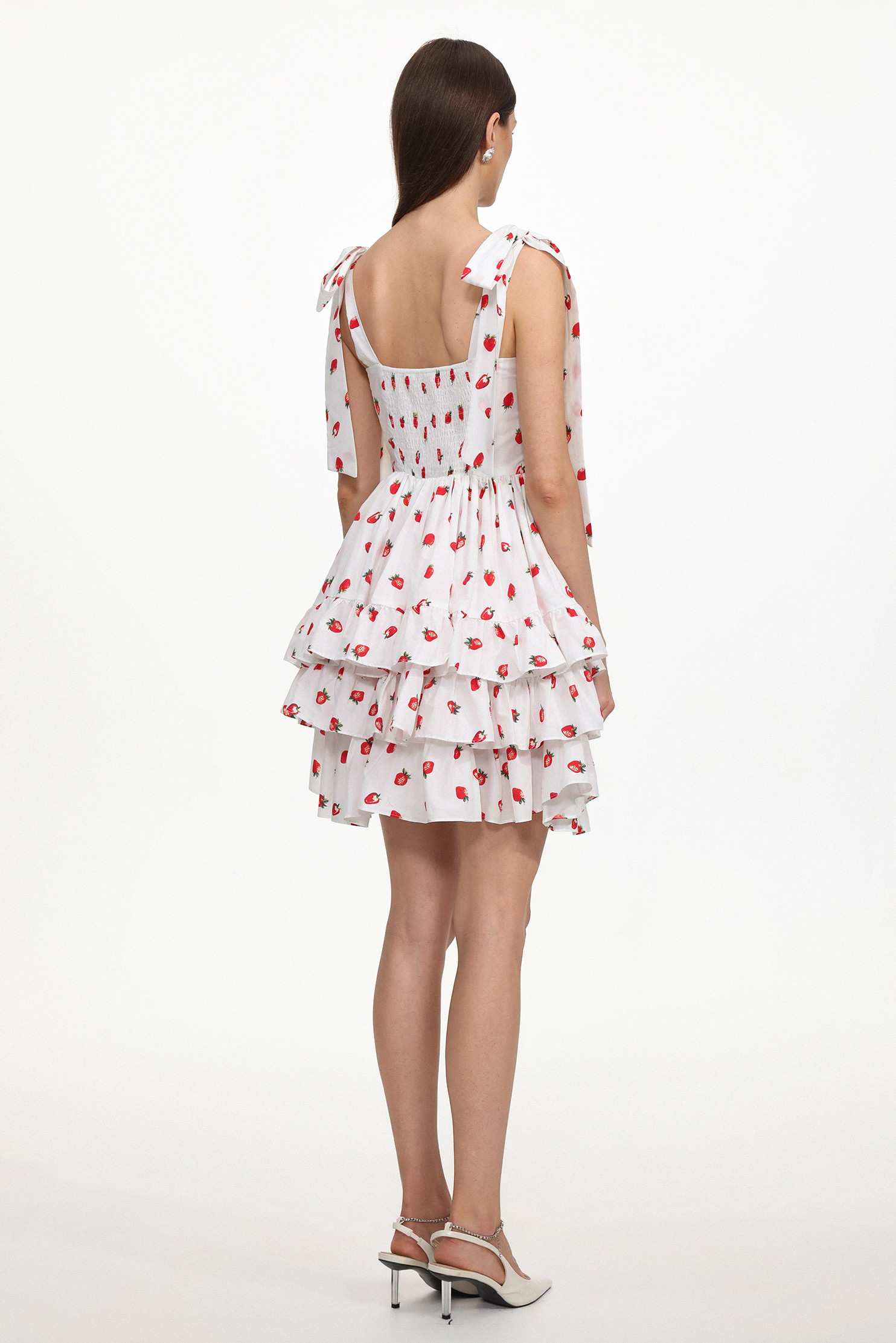 Zaha Chic Tailored Sleeveless Ruffle Strawberry Print Woven Mini Dress
