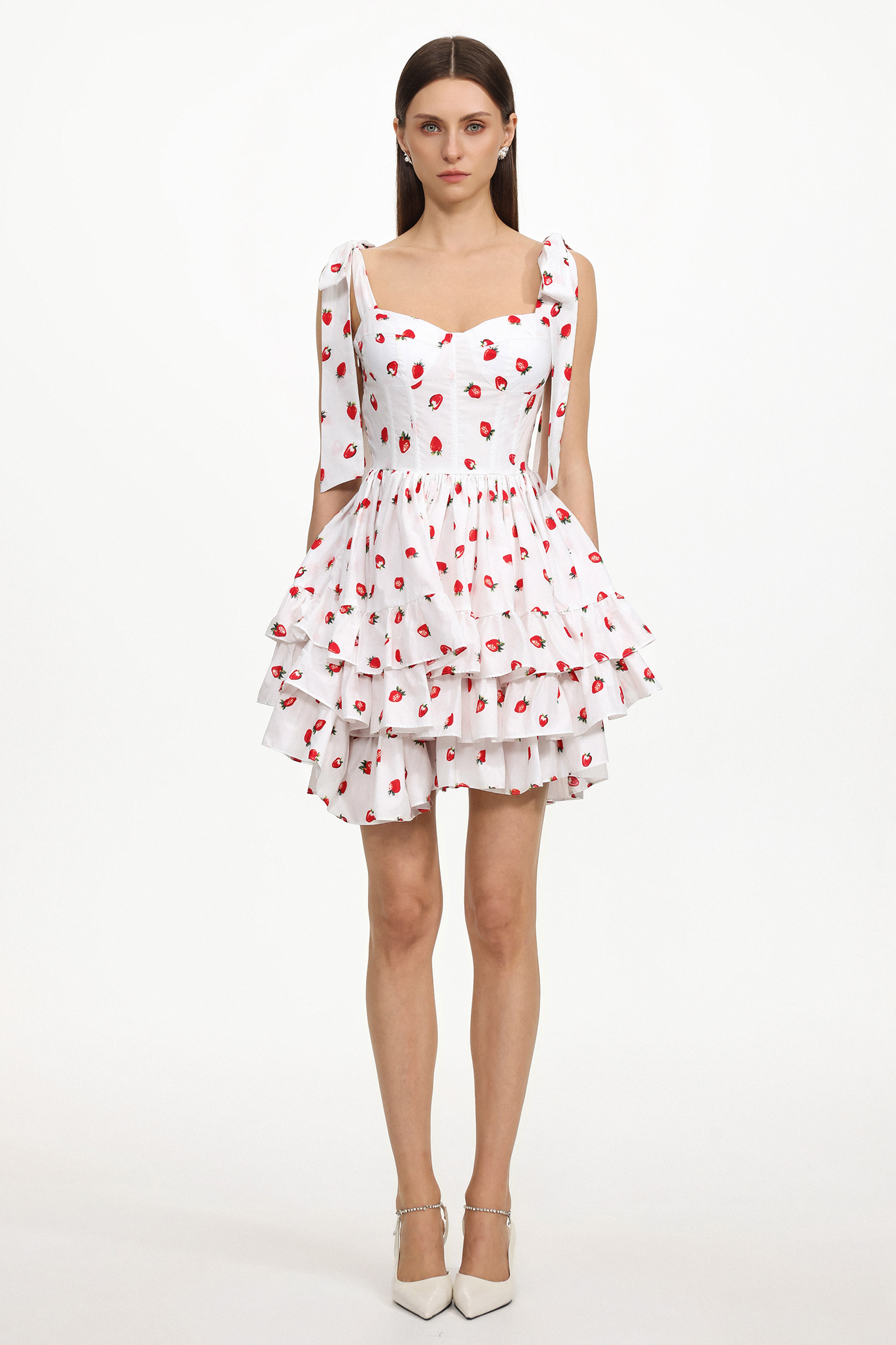 Zaha Chic Tailored Sleeveless Ruffle Strawberry Print Woven Mini Dress