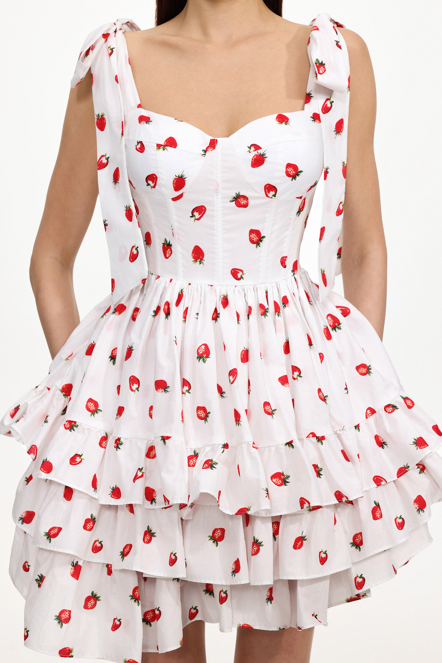 Zaha Chic Tailored Sleeveless Ruffle Strawberry Print Woven Mini Dress