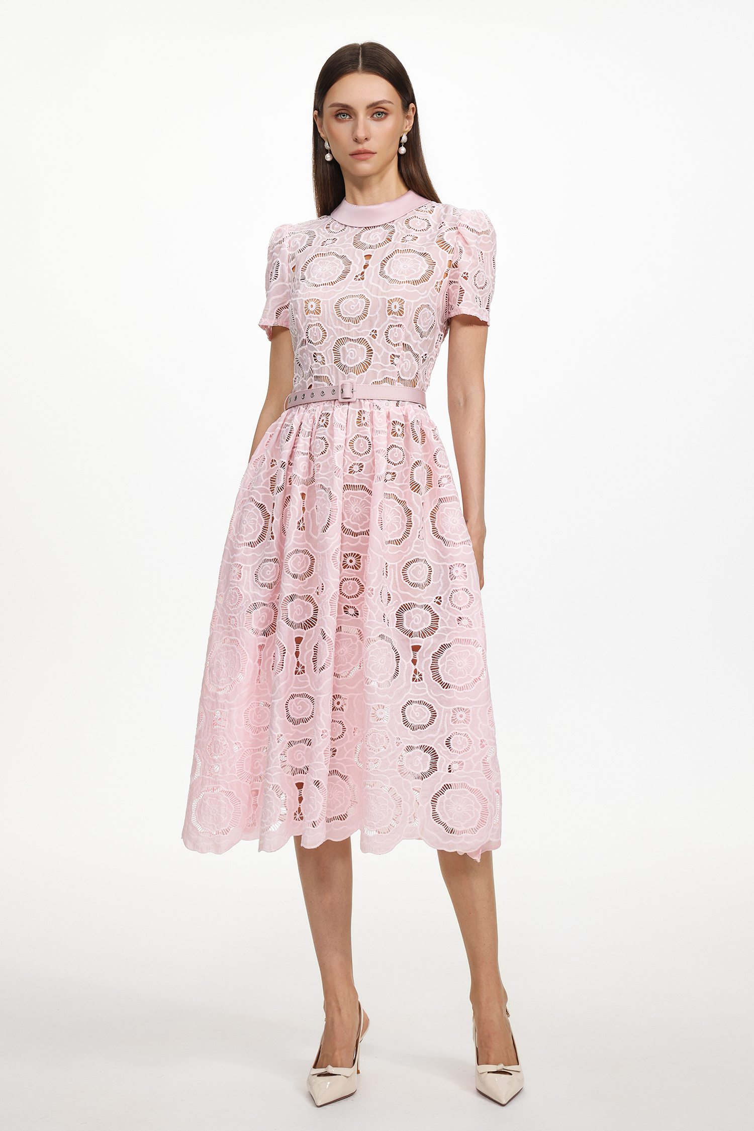 Kayley Chic Tailored Short Sleeve Cut Out Lace Maxi Dress