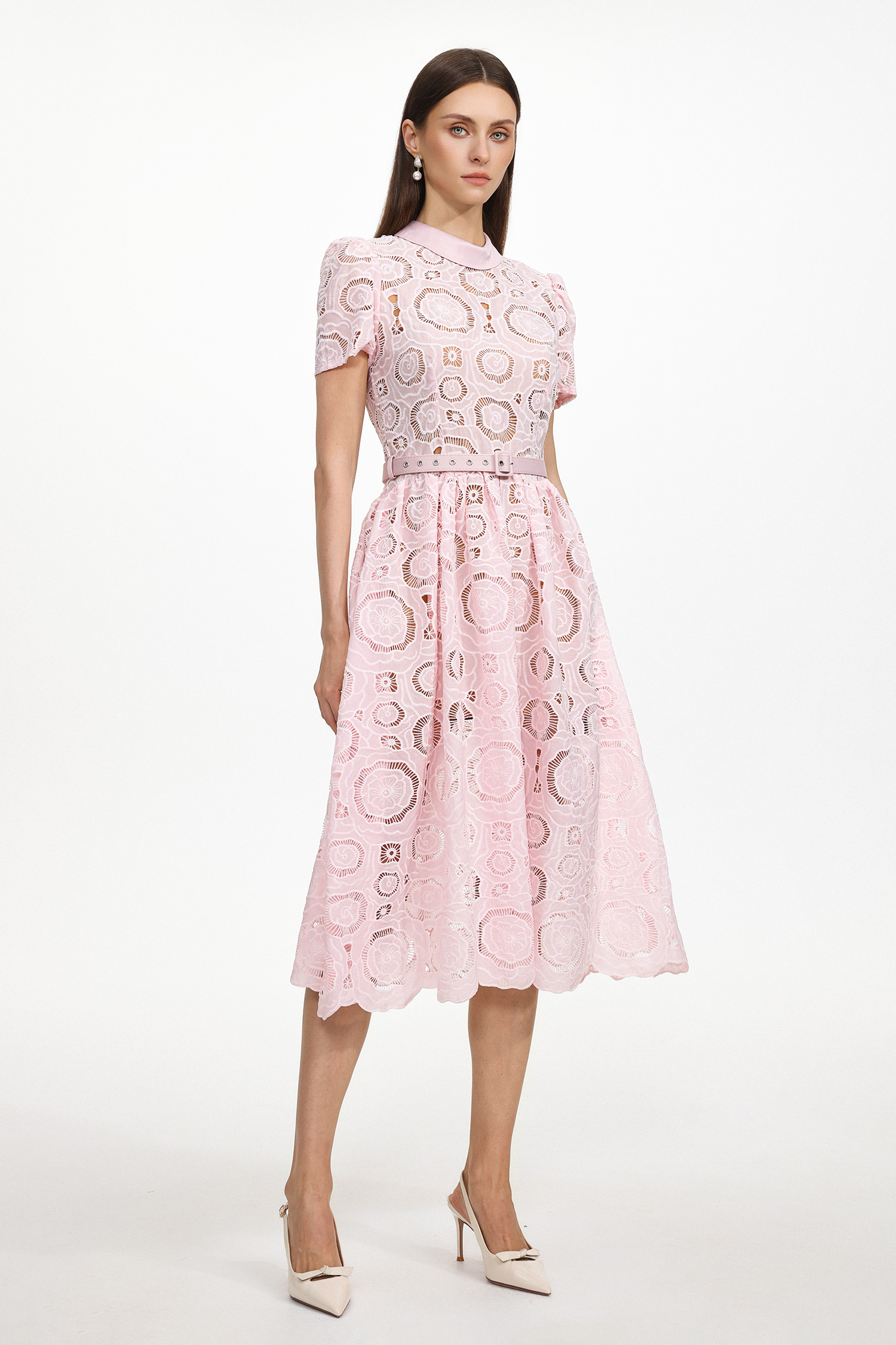 Kayley Chic Tailored Short Sleeve Cut Out Lace Maxi Dress