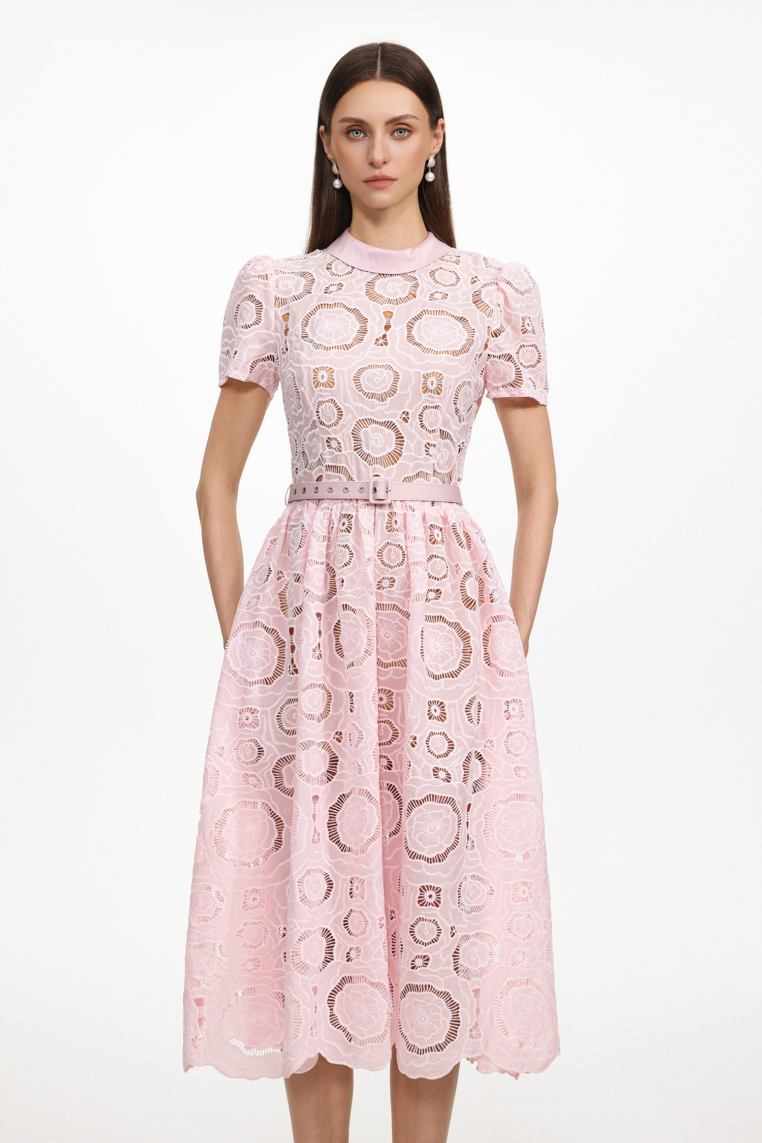 Kayley Chic Tailored Short Sleeve Cut Out Lace Maxi Dress