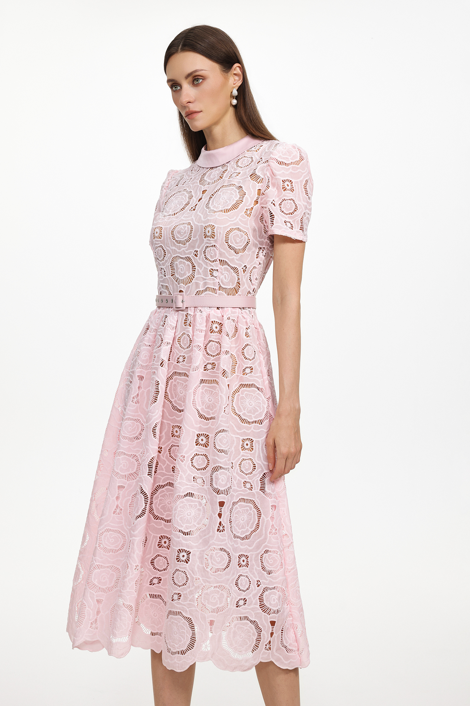 Kayley Chic Tailored Short Sleeve Cut Out Lace Maxi Dress