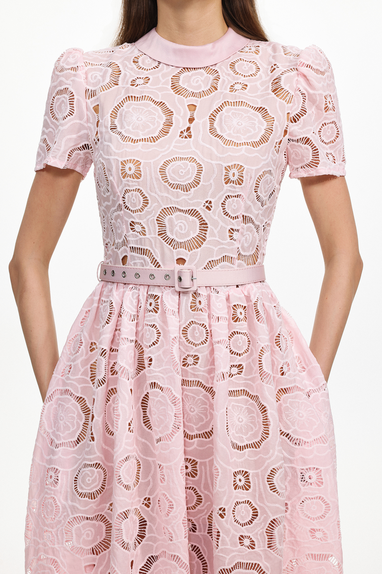 Kayley Chic Tailored Short Sleeve Cut Out Lace Maxi Dress