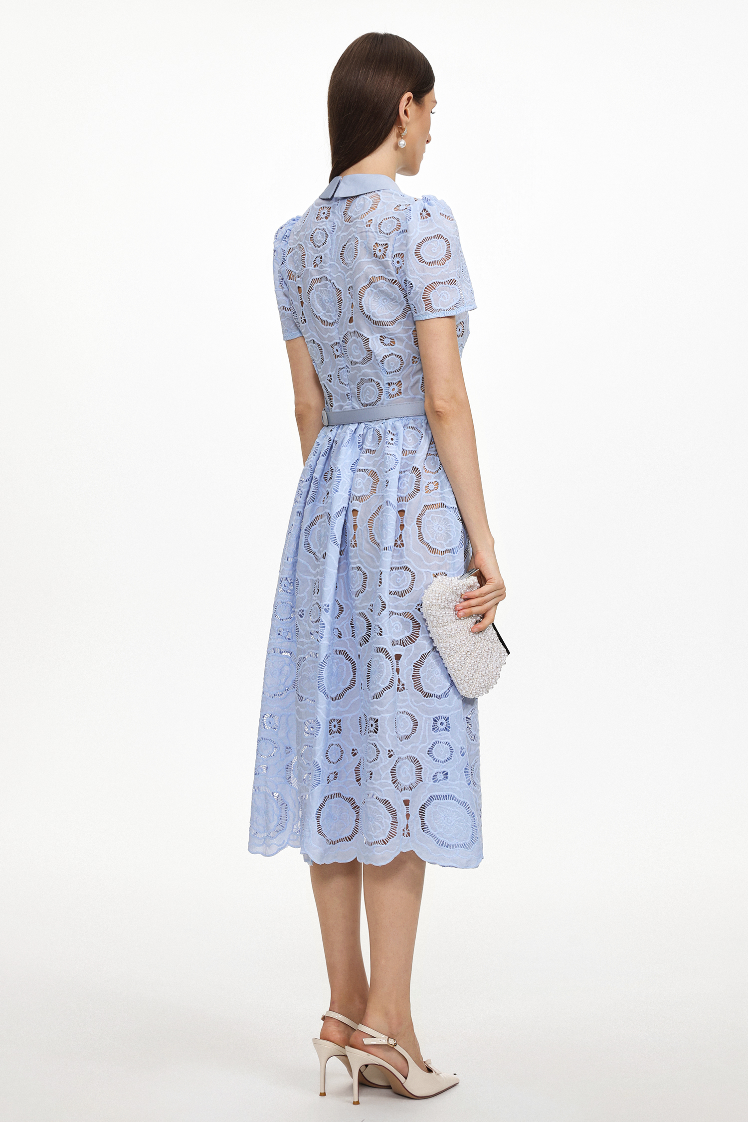 Kayley Chic Tailored Short Sleeve Cut Out Lace Maxi Dress