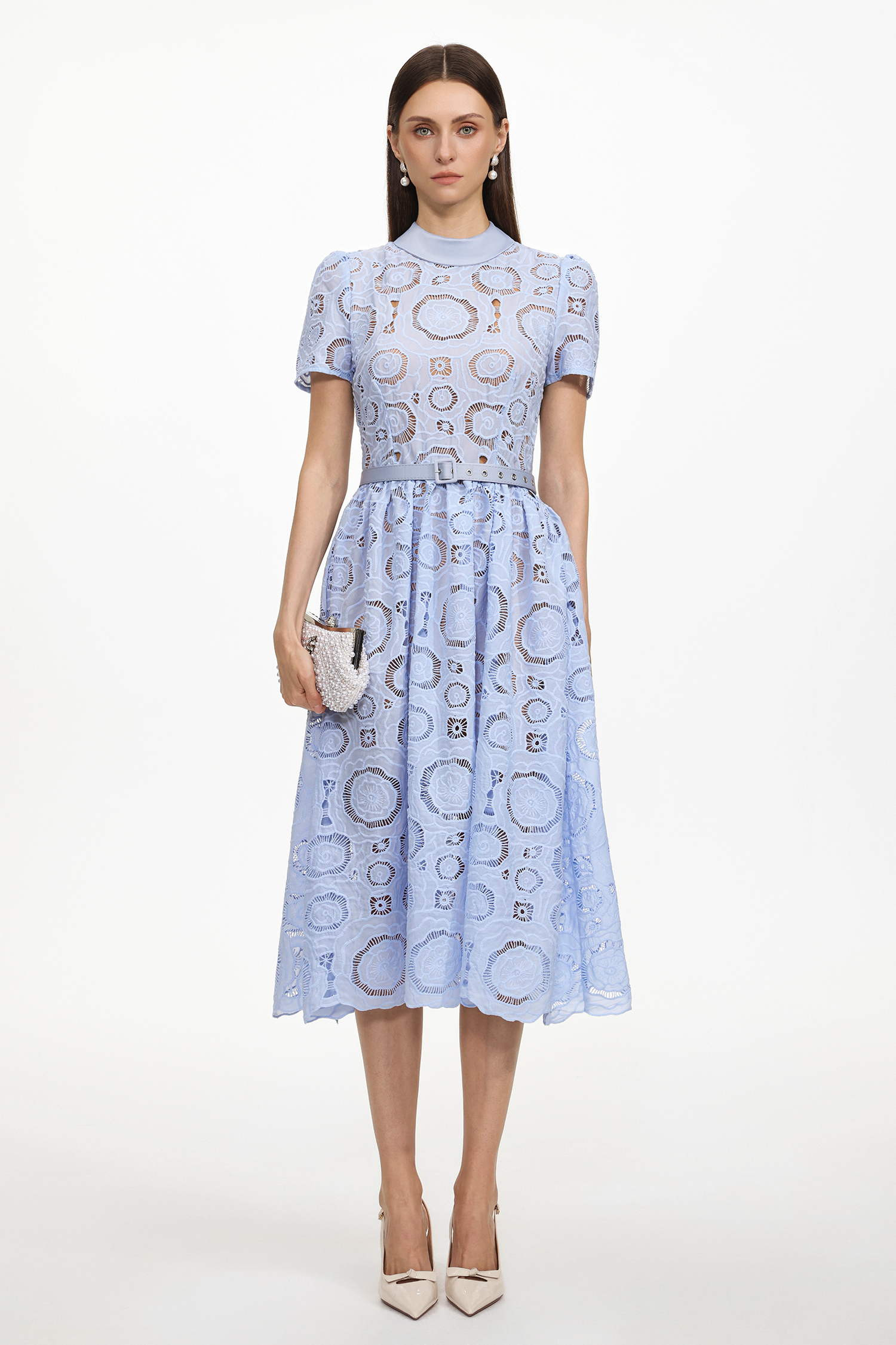 Kayley Chic Tailored Short Sleeve Cut Out Lace Maxi Dress