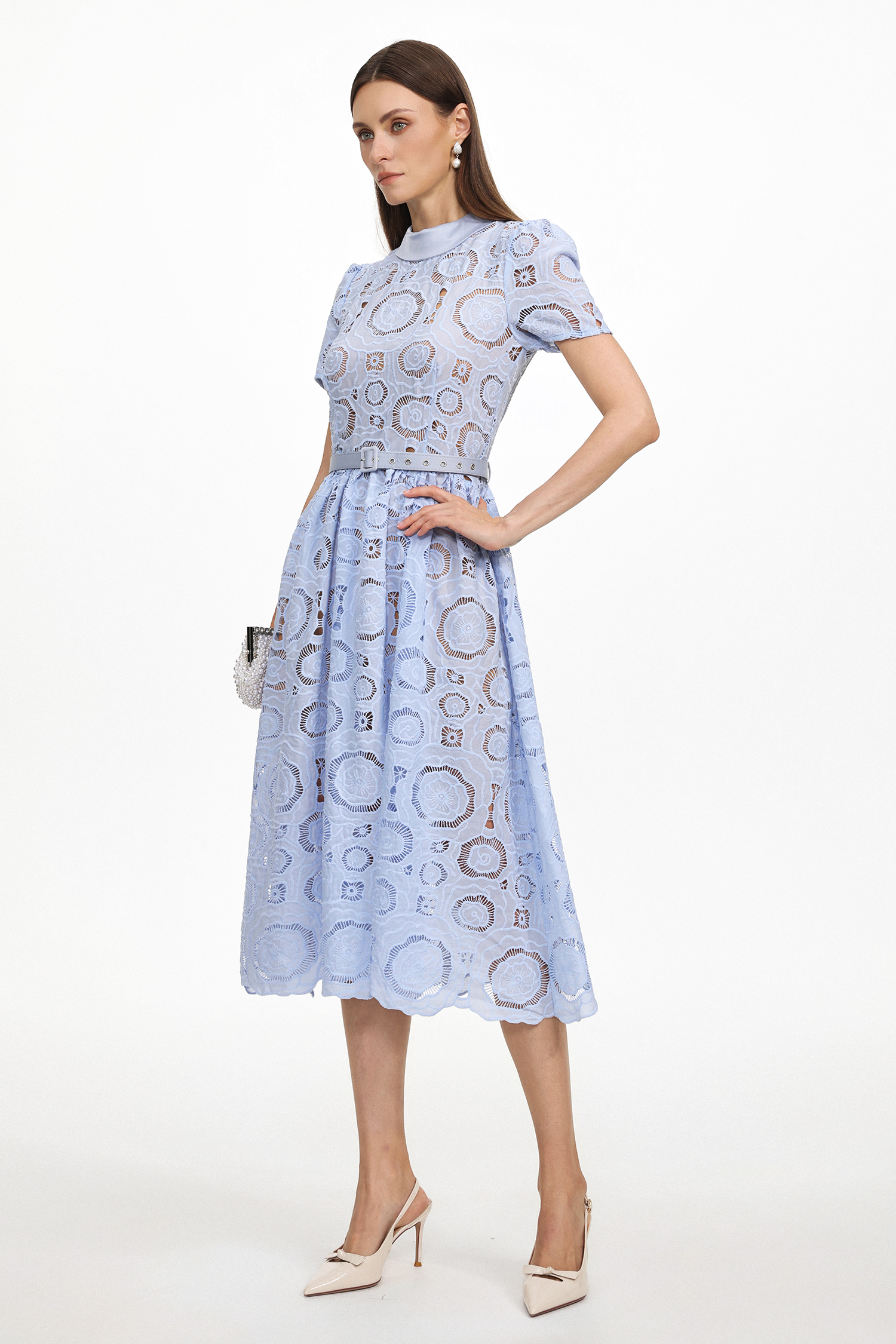 Kayley Chic Tailored Short Sleeve Cut Out Lace Maxi Dress