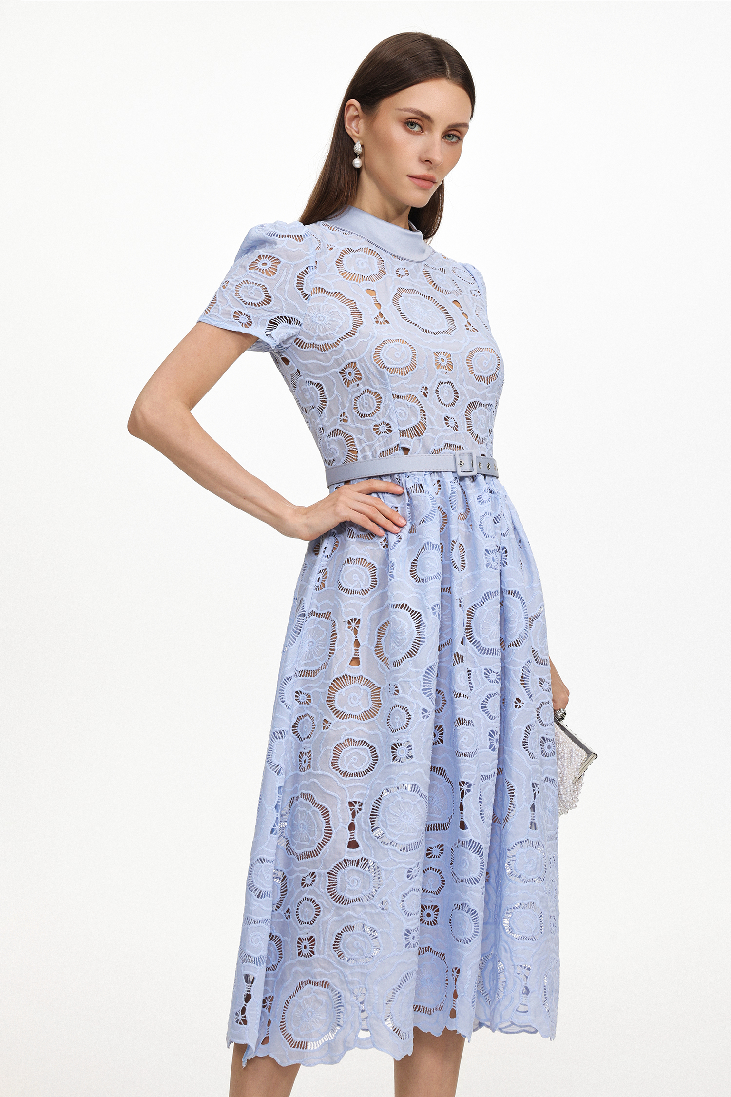 Kayley Chic Tailored Short Sleeve Cut Out Lace Maxi Dress