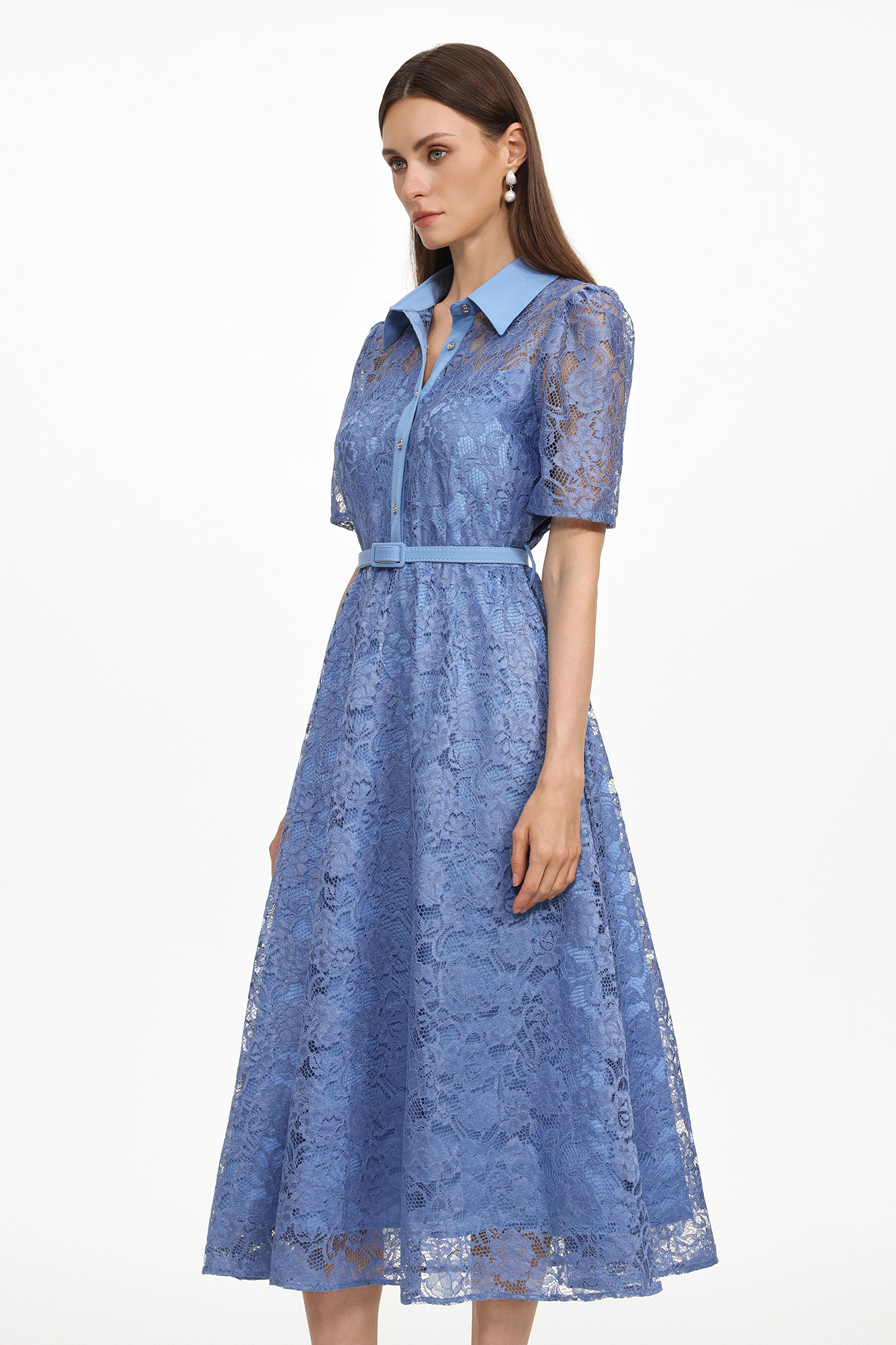 Nesya Classic Tailored Short Sleeve Floral Lace Woven Maxi Dress