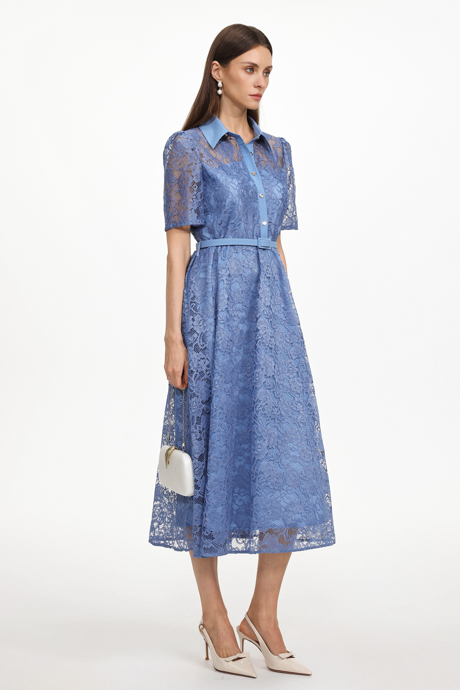 Nesya Classic Tailored Short Sleeve Floral Lace Woven Maxi Dress