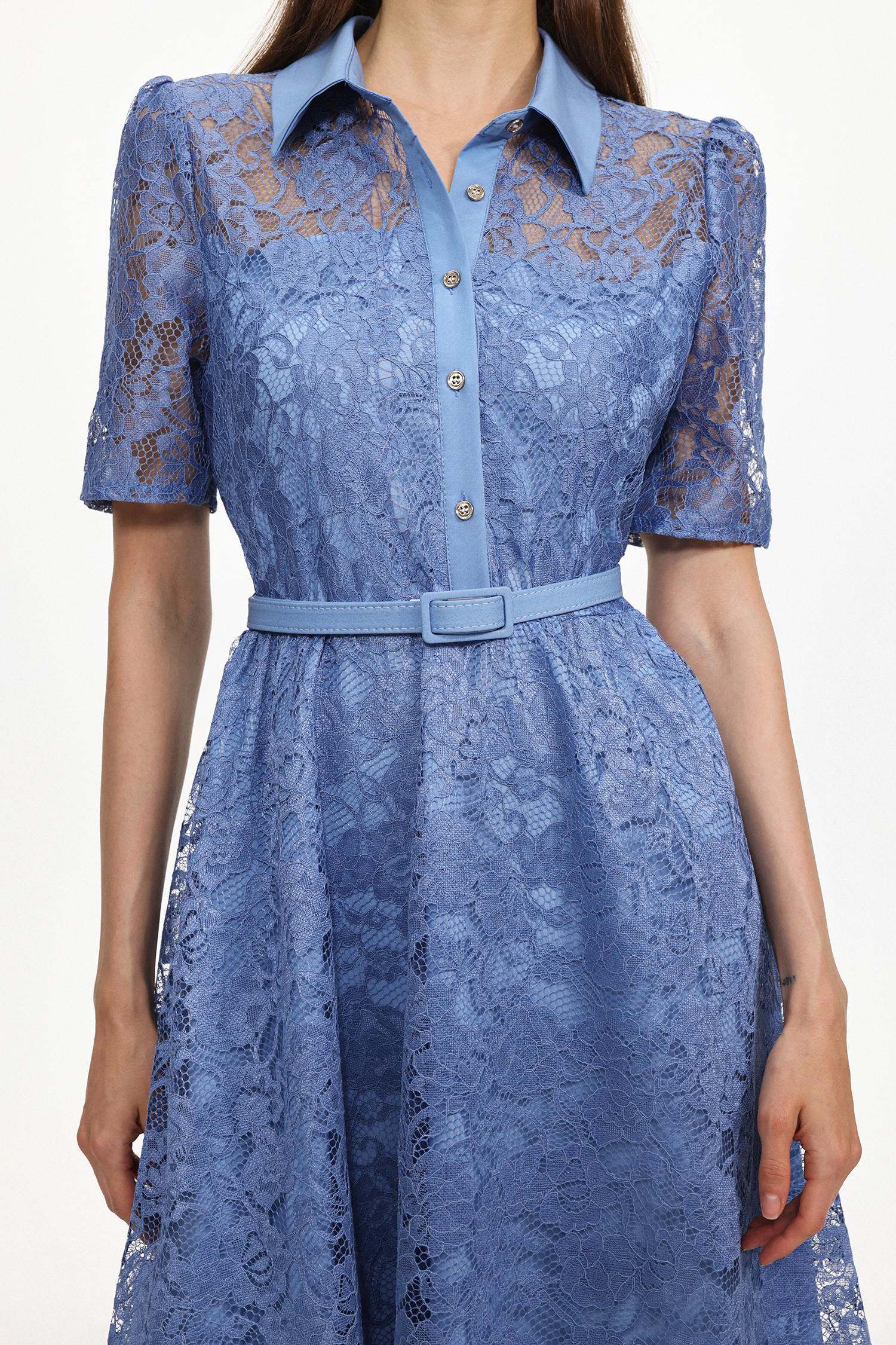 Nesya Classic Tailored Short Sleeve Floral Lace Woven Maxi Dress