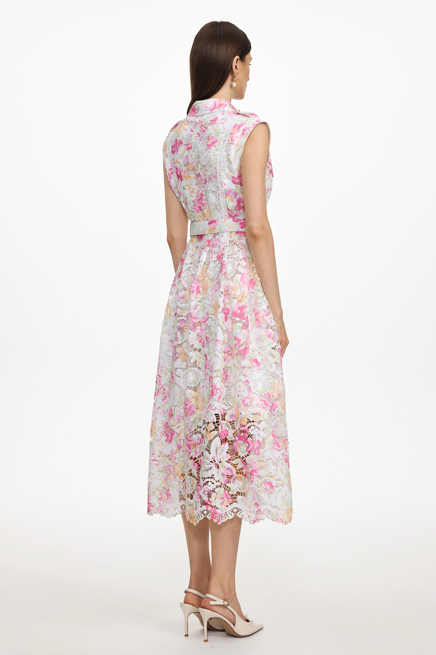 Viya Classic Tailored Sleeveless Floral Print Lace Maxi Dress