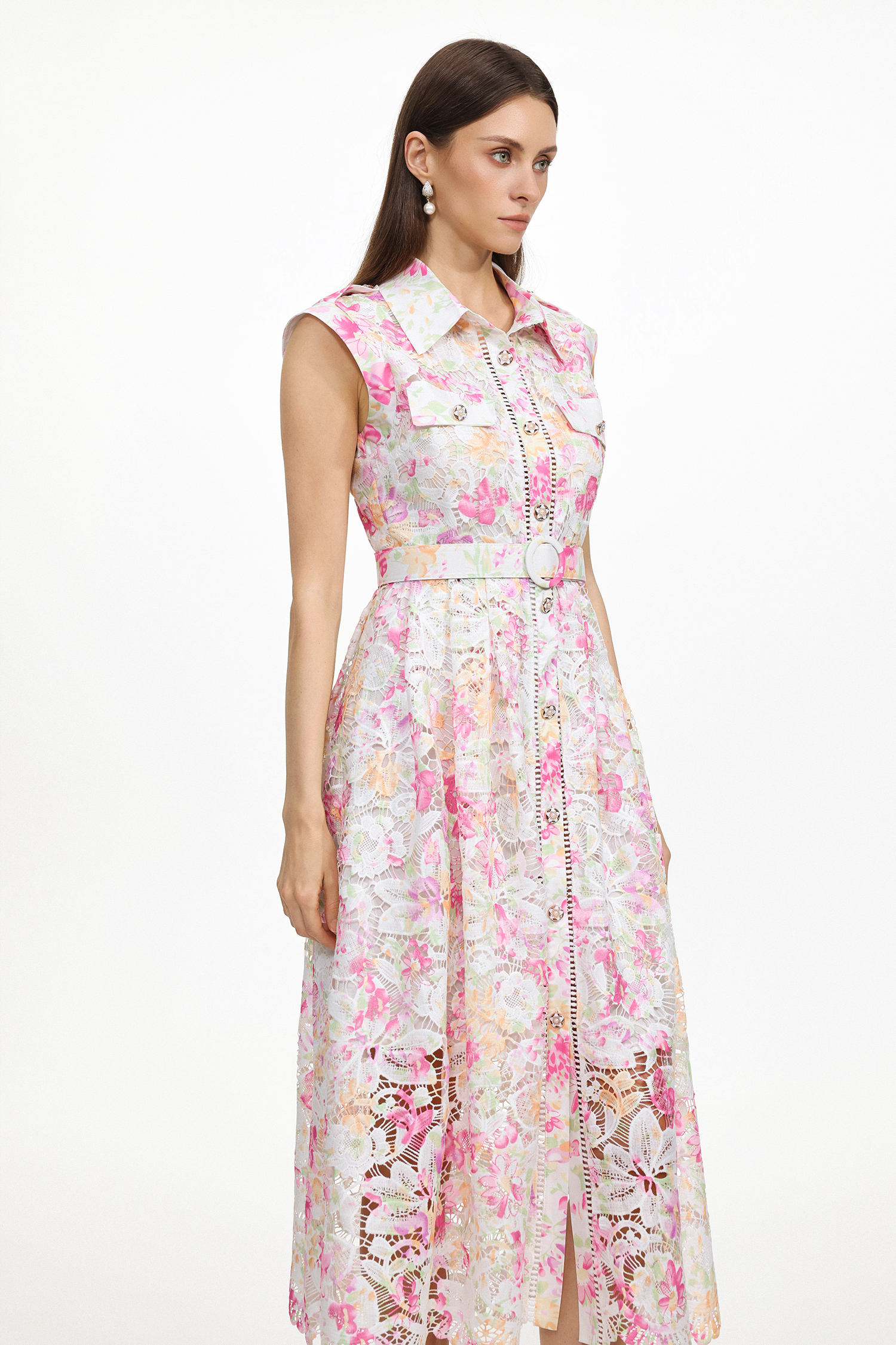 Viya Classic Tailored Sleeveless Floral Print Lace Maxi Dress