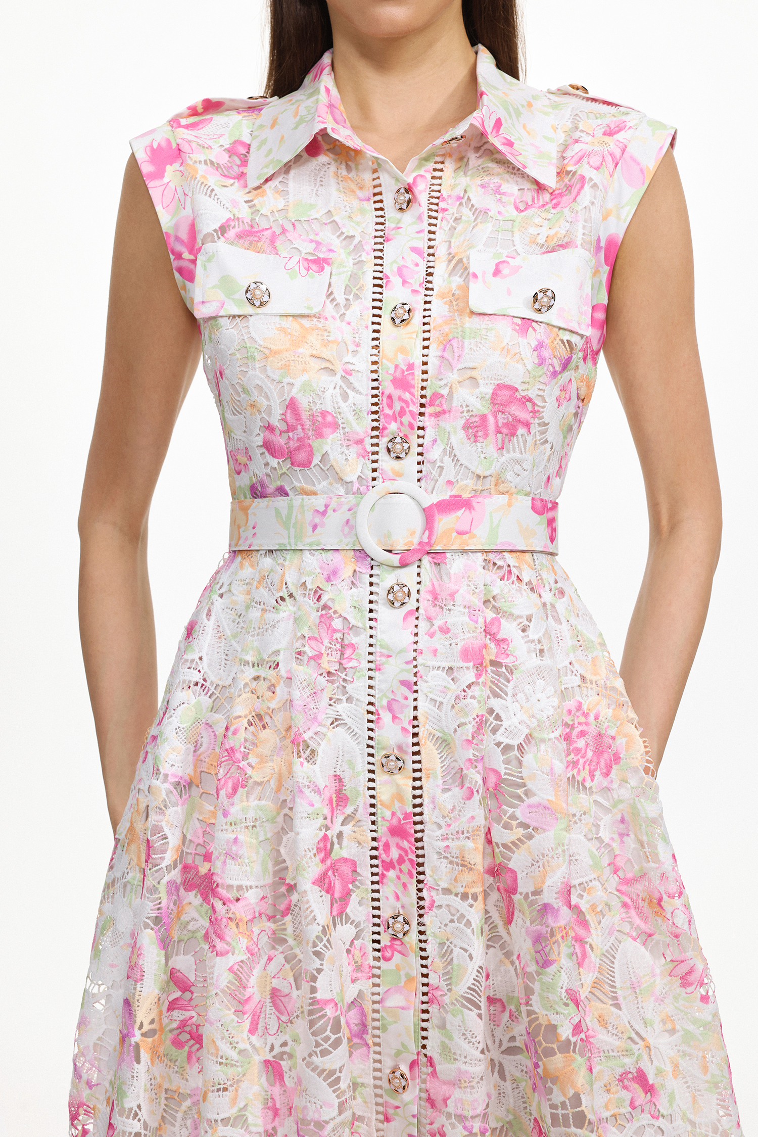 Viya Classic Tailored Sleeveless Floral Print Lace Maxi Dress