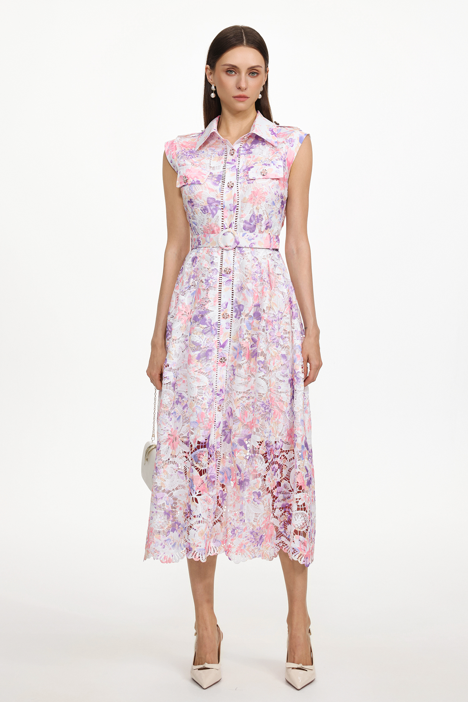 Viya Classic Tailored Sleeveless Floral Print Lace Maxi Dress