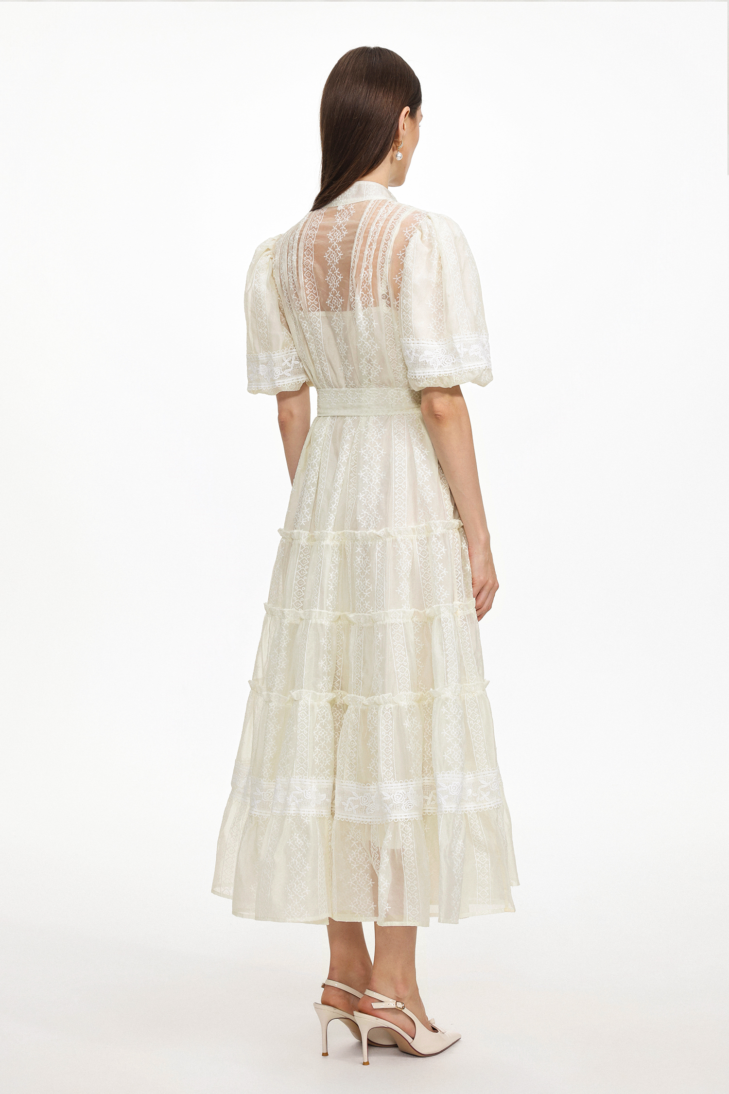 Hulic Resort Flowy Puff Sleeve Lace Woven Maxi Dress