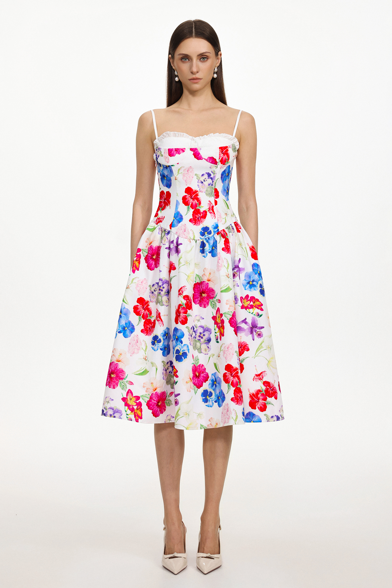 Salo Resort Flowy Sleeveless Floral Print Woven Midi Dress