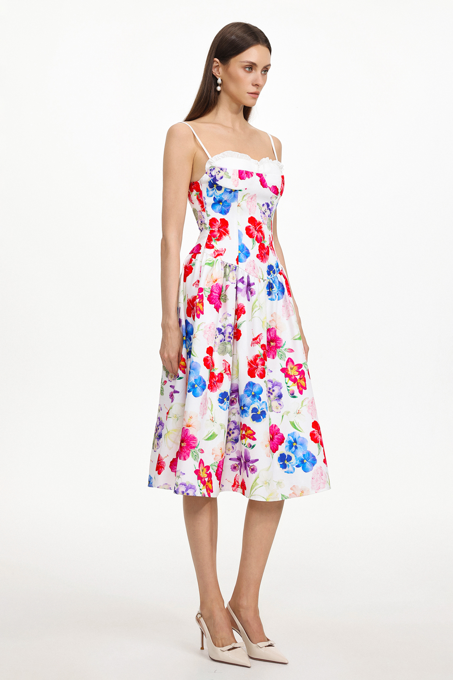 Salo Resort Flowy Sleeveless Floral Print Woven Midi Dress