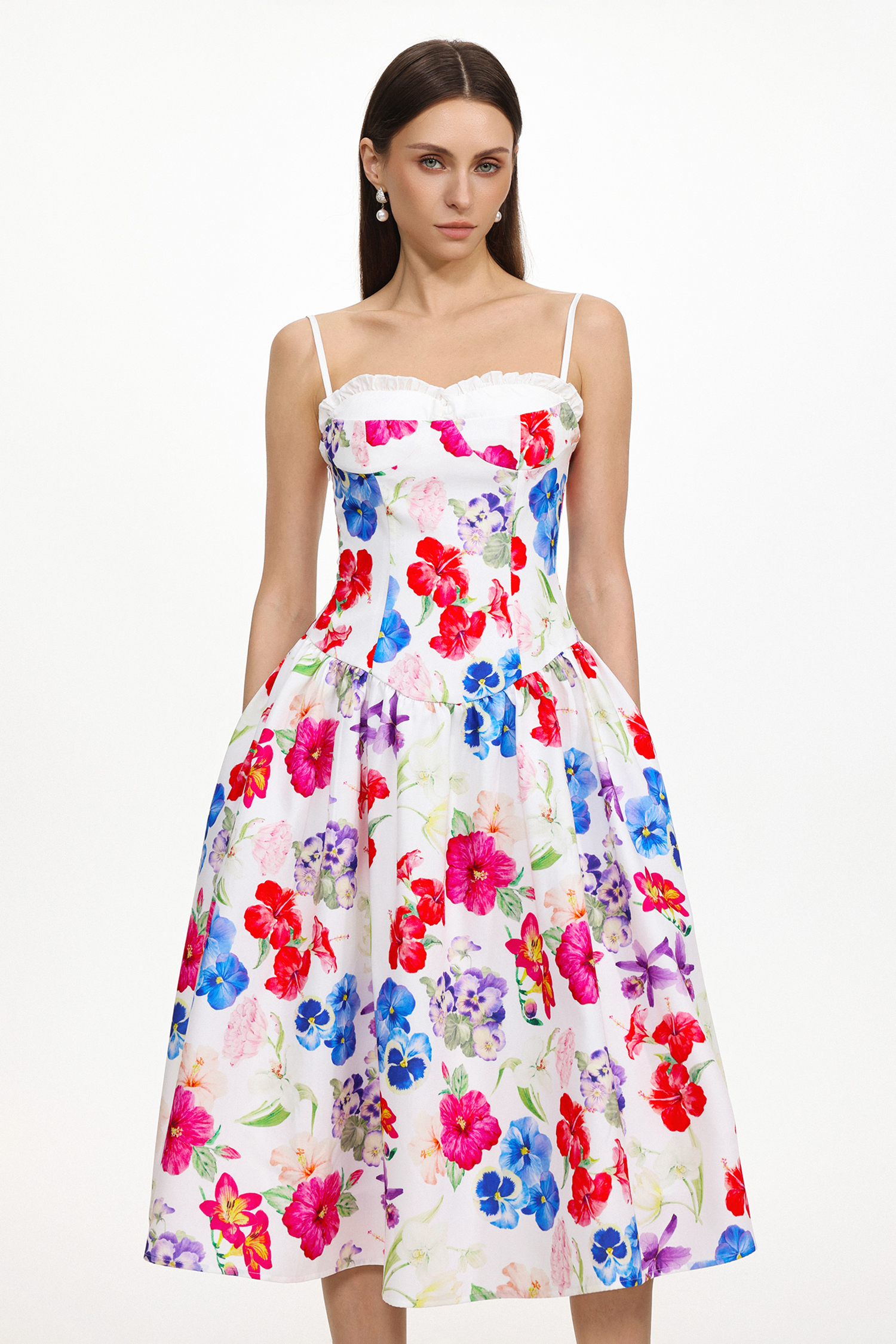 Salo Resort Flowy Sleeveless Floral Print Woven Midi Dress