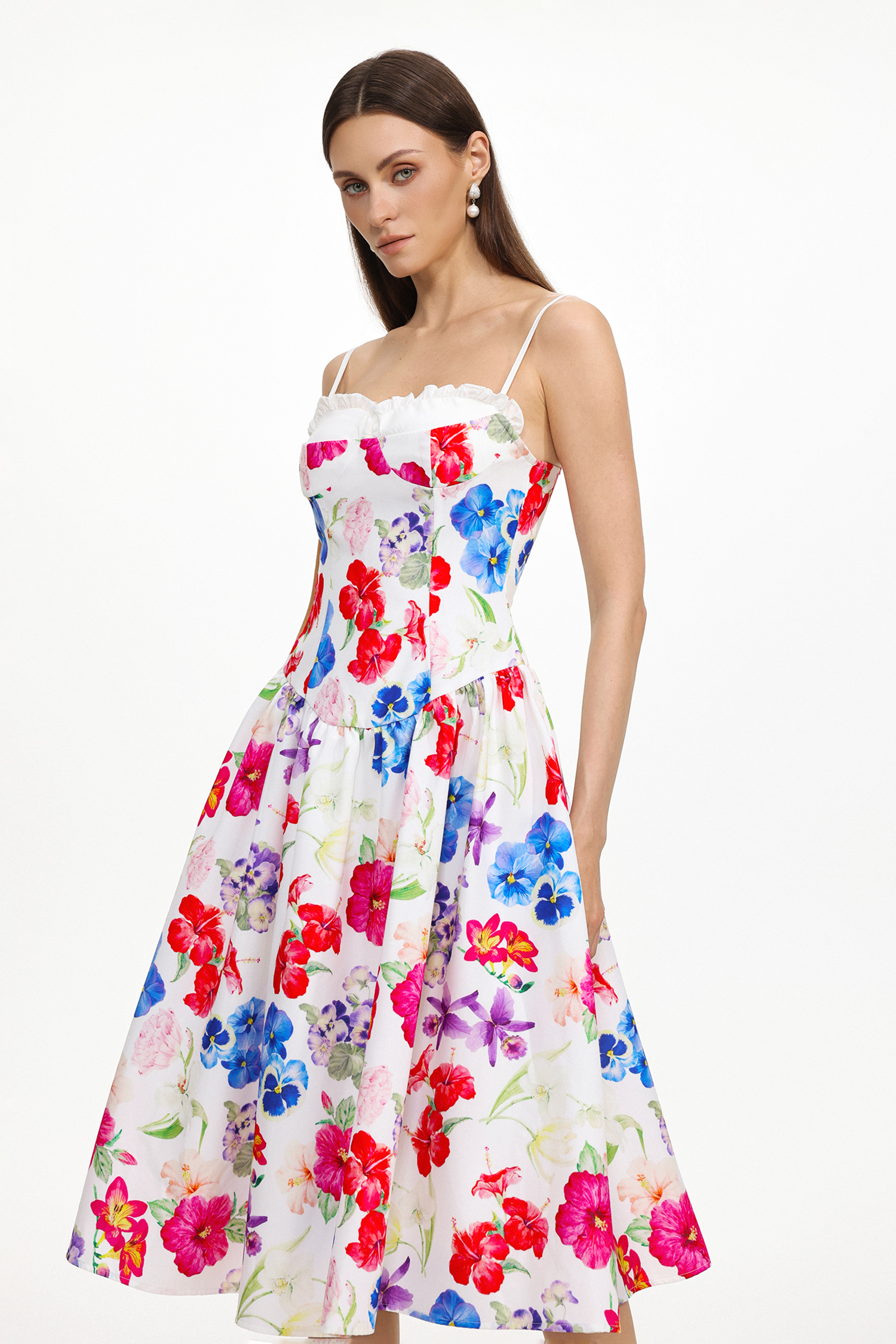 Salo Resort Flowy Sleeveless Floral Print Woven Midi Dress