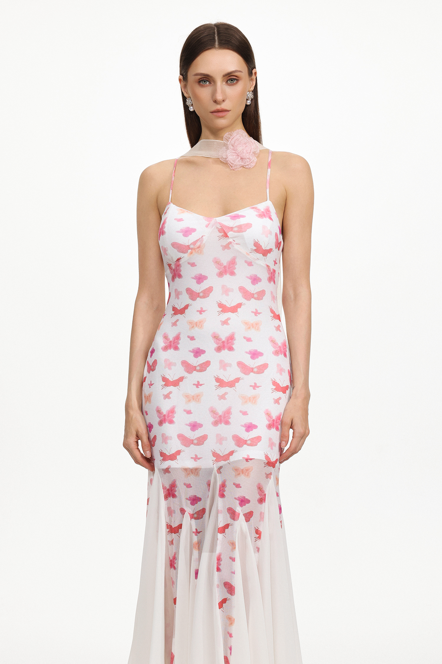 Wyomia Resort Contour Sleeveless Butterfly Print Knit Maxi Dress