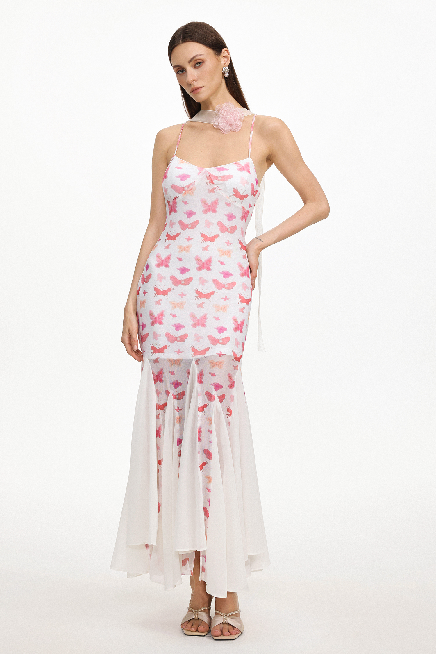 Wyomia Resort Contour Sleeveless Butterfly Print Knit Maxi Dress