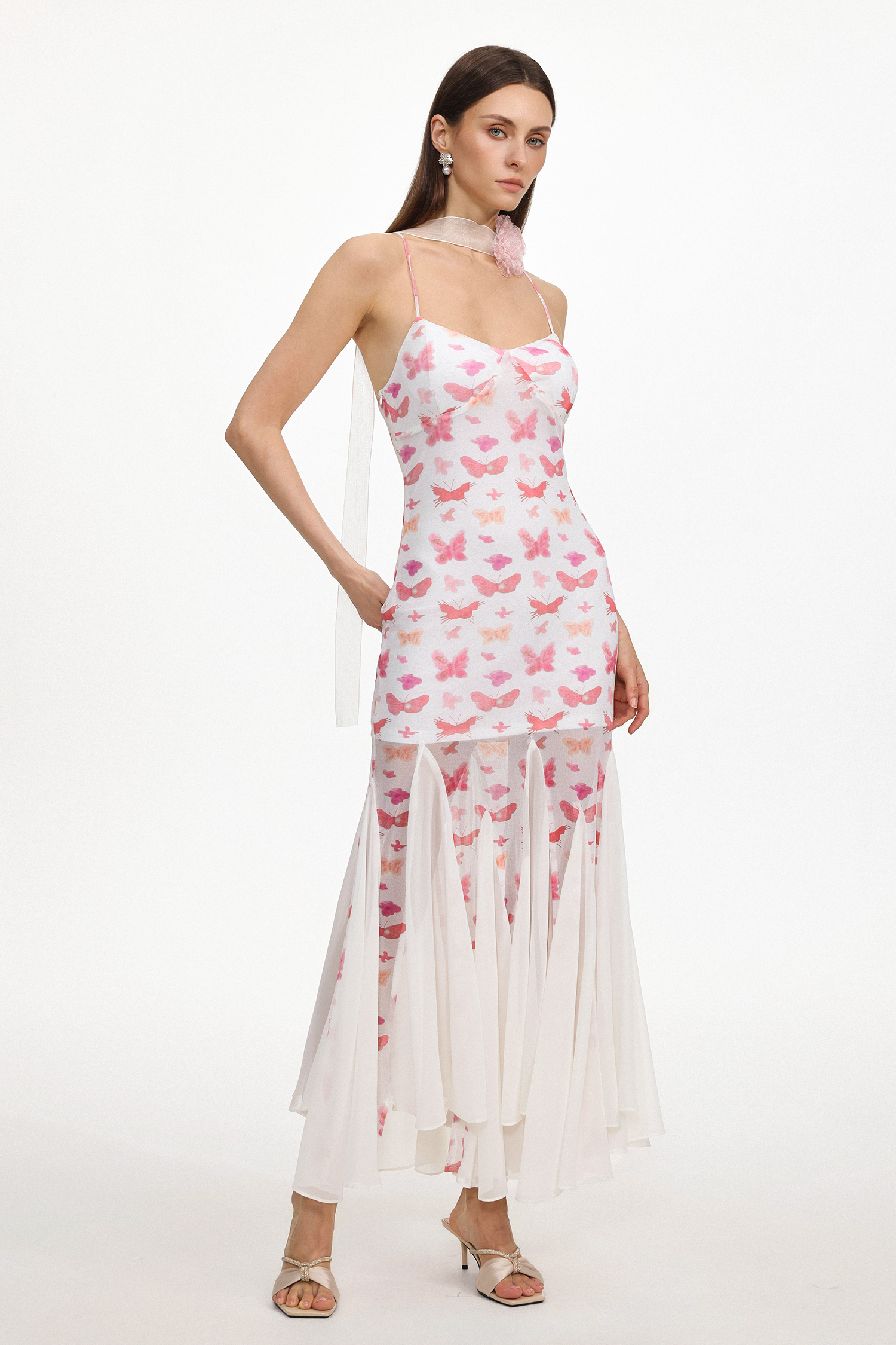 Wyomia Resort Contour Sleeveless Butterfly Print Knit Maxi Dress