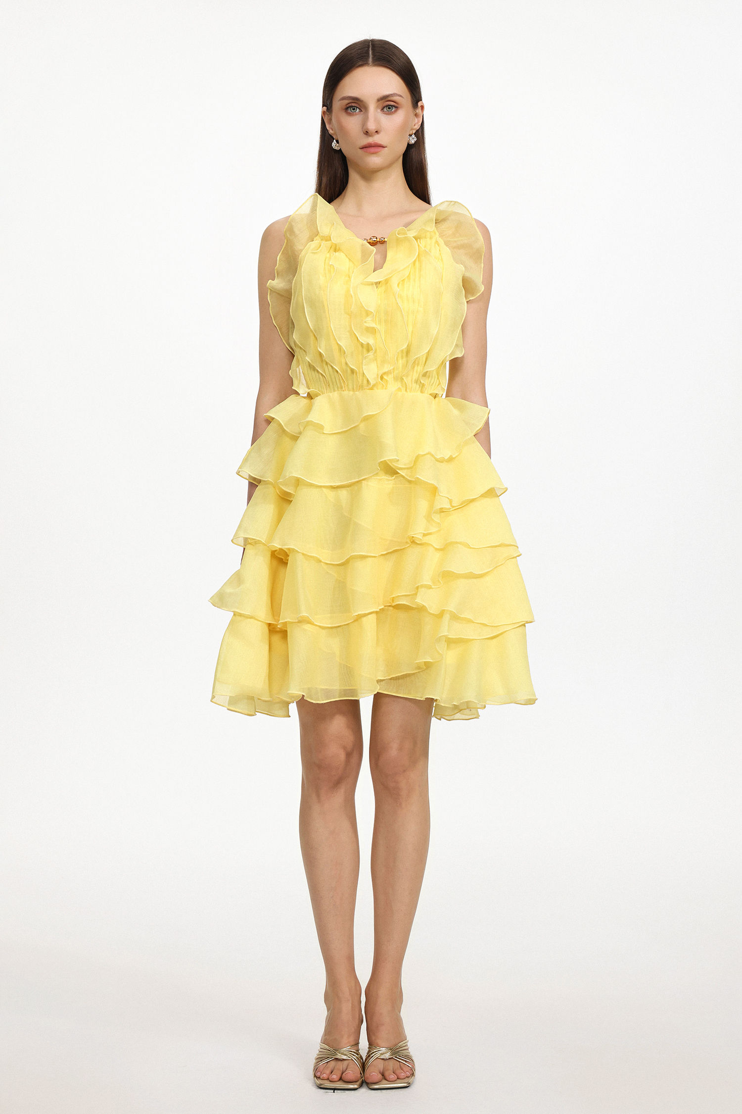 Tanisha Resort Flowy Sleeveless Ruffle Woven Mini Dress