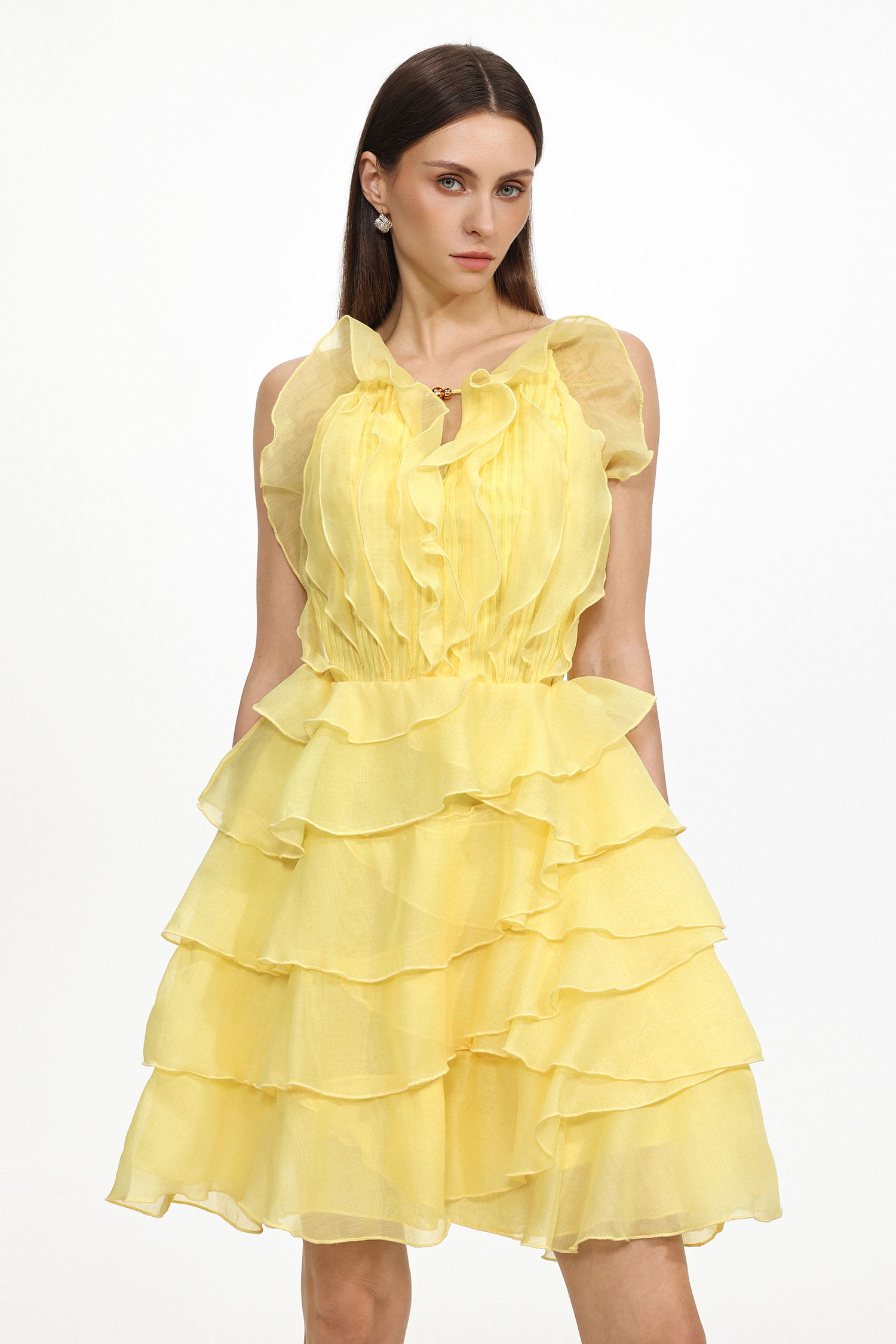Tanisha Resort Flowy Sleeveless Ruffle Woven Mini Dress