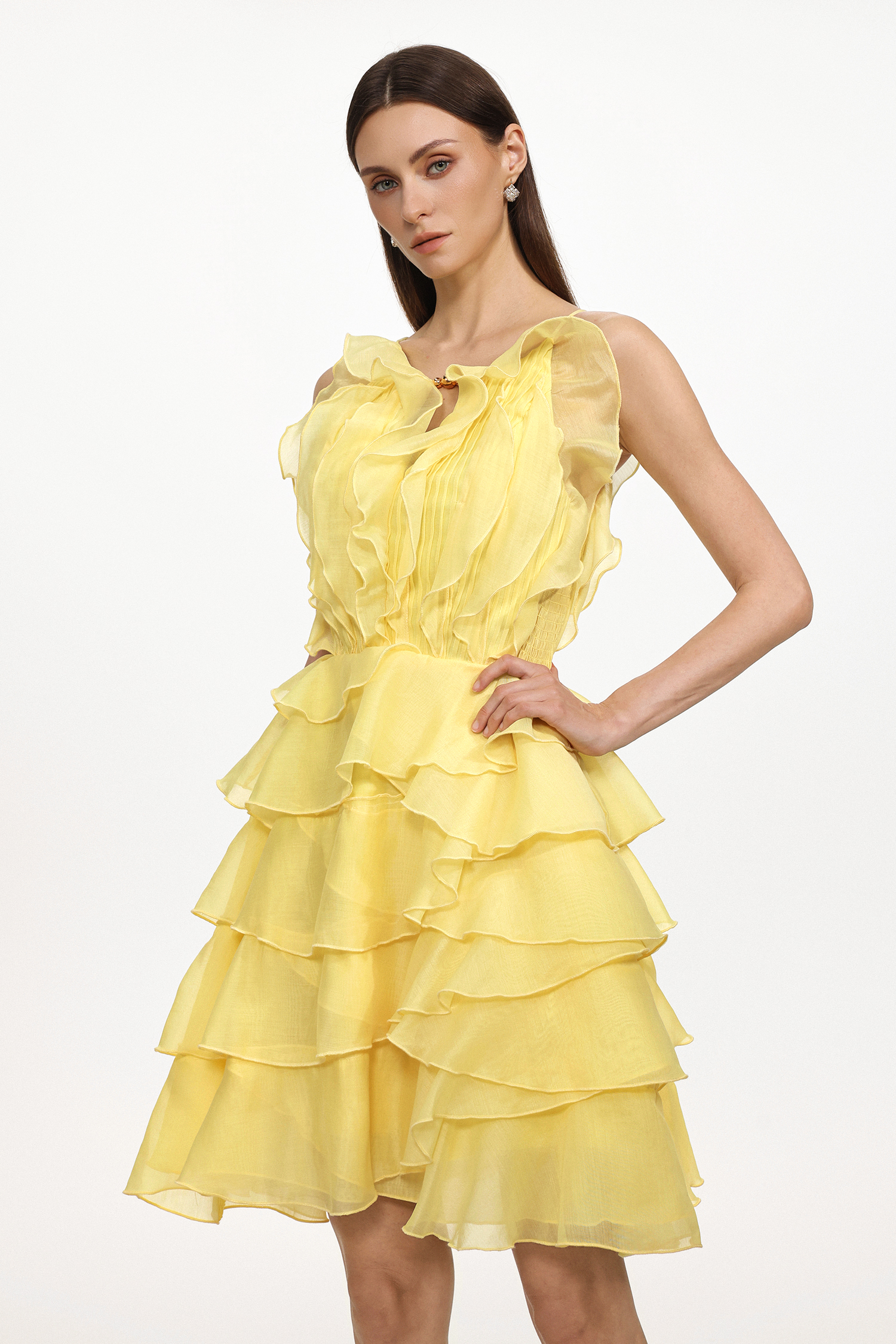 Tanisha Resort Flowy Sleeveless Ruffle Woven Mini Dress