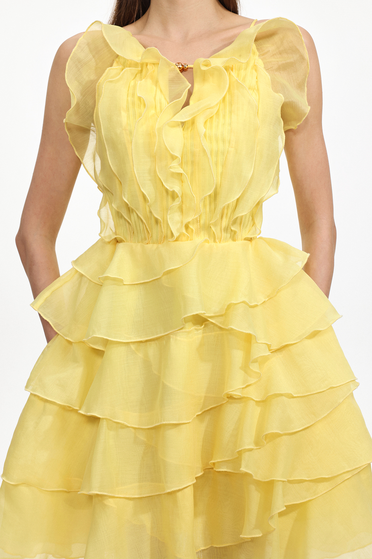 Tanisha Resort Flowy Sleeveless Ruffle Woven Mini Dress