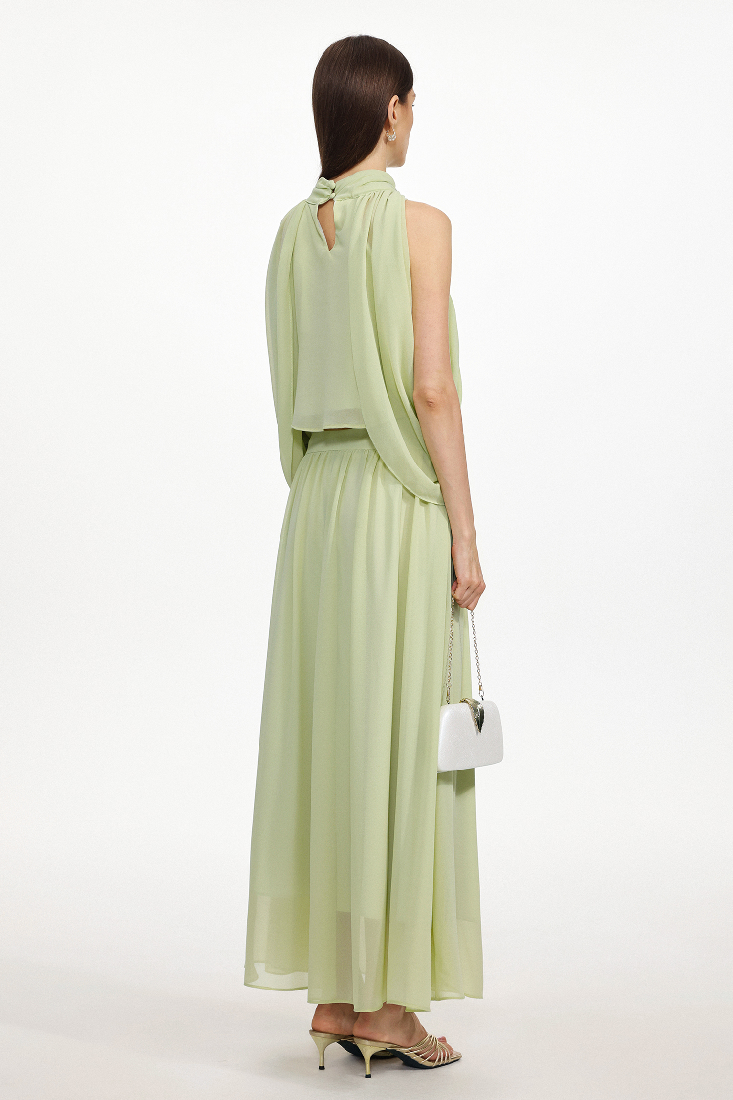 Nina Resort Flowy Sleeveless Ruched Chiffon Top and Skirt Two Piece Set