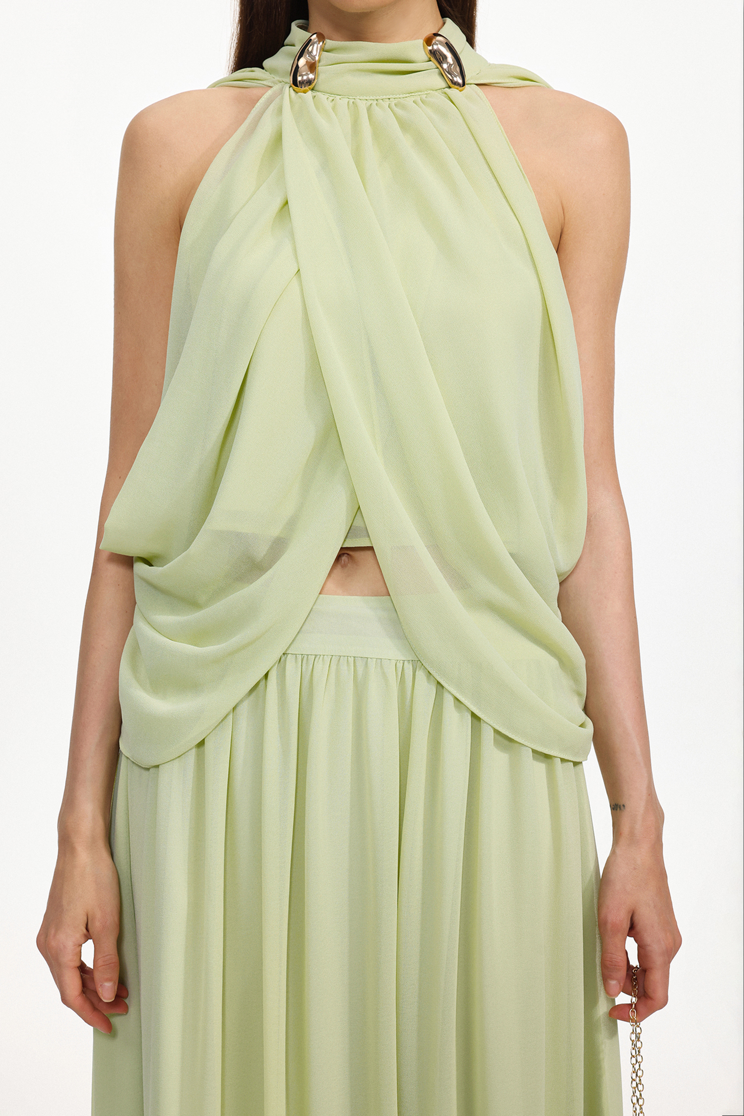 Nina Resort Flowy Sleeveless Ruched Chiffon Top and Skirt Two Piece Set