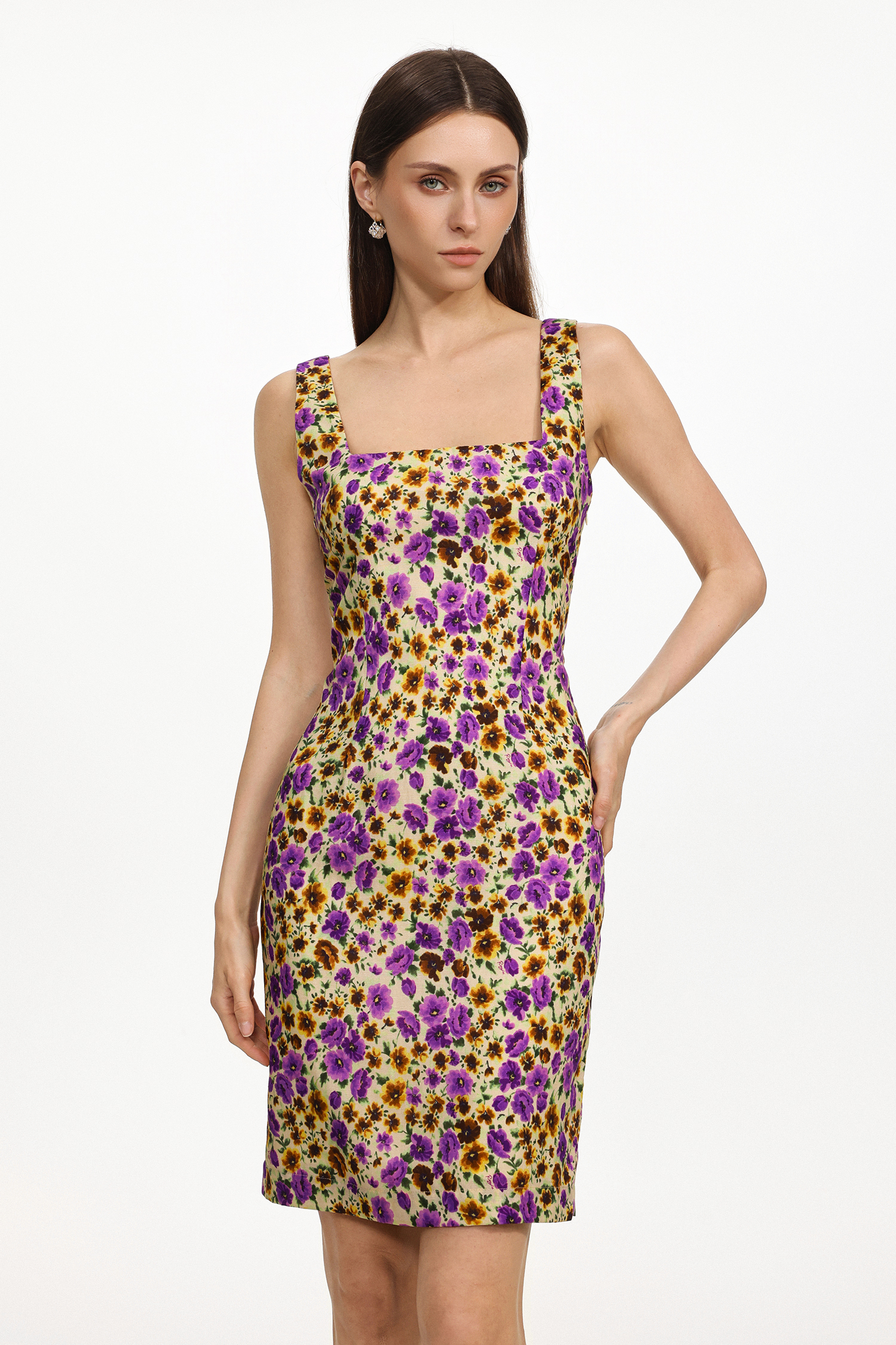 Karmen Resort Cinched Sleeveless Floral Print Woven Mini Dress